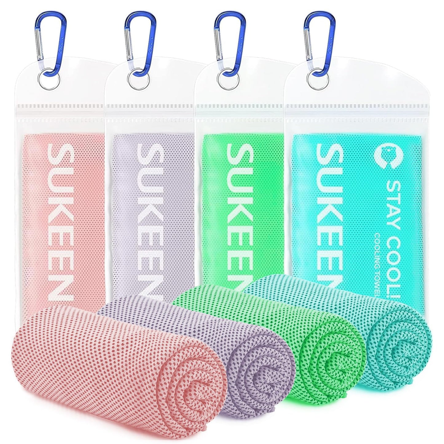 Sukeen 4 Pack Cooling Towels (40"x12") for Neck and Face, Cooling Neck Wraps, Breathable Cooling Towel for Hot Weather, Sweat Towels for Yoga, Sports, Golf, Gym, Camping, Running, Fitness, Workout