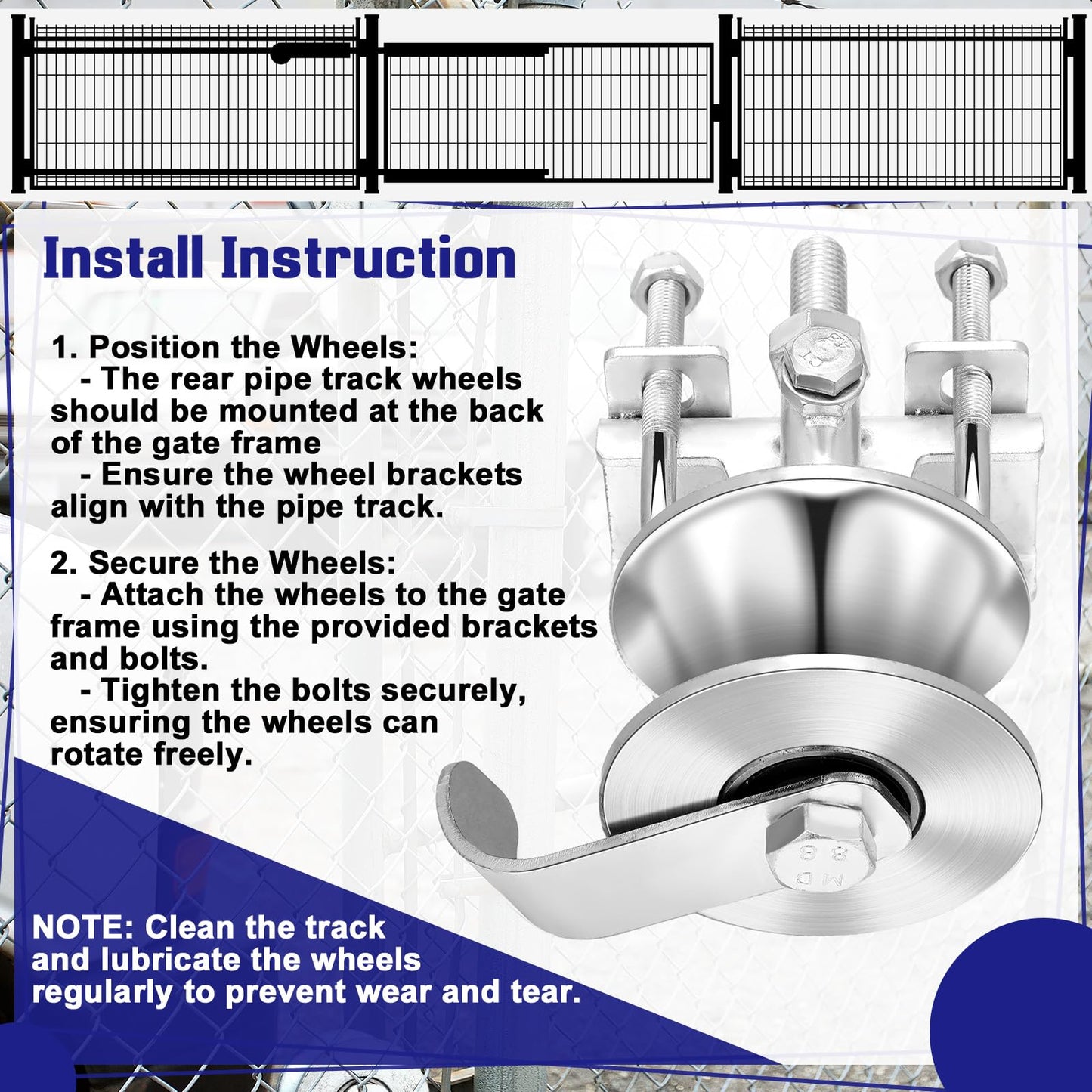 MorningRo 4 Pack Sliding Gate Rollers Rear Pipe Track Wheels for Chain Link Sliding Gates Galvanized Gate Rollers for 1-7/8" Gate Frame Rolls on 1-5/8" Pipe Track Heavy Duty Sliding Gate Wheels