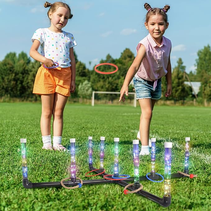 Outdoor Games for Game Night: FunforFun! Upgraded 30-Inch LED Ring Toss Game with 26 Rings Yard Games for Adults Kids Easter Gifts Outdoors Toys for Beach Lawn for Party Ideal
