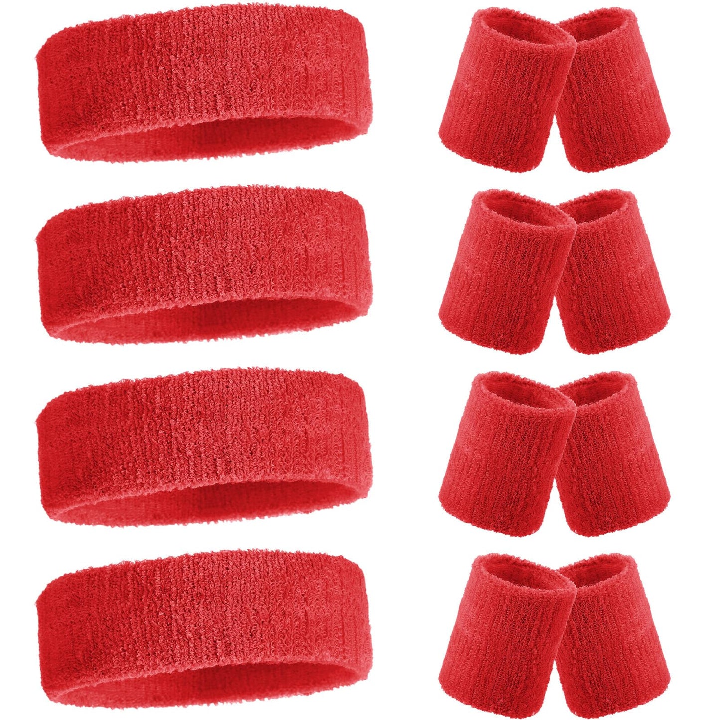 Civaner 12 Pcs 80 90s Neon Sweatbands Soccer Baseball Headbands Wristband Set for Men Women Party Cotton Headbands Terry Cloth Athletic Sweat Bands for Tennis Football Gym Outdoor(Red)