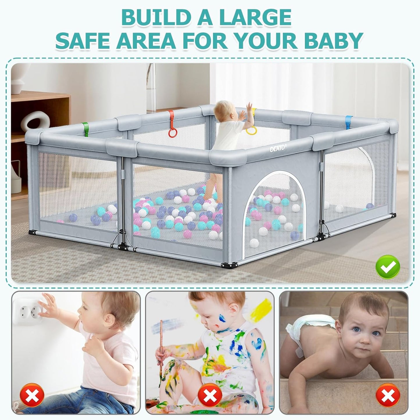 Skiennix Baby Playpen - Foldable Large Portable Safety Area for Toddlers | Indoor/Outdoor (71" × 59")