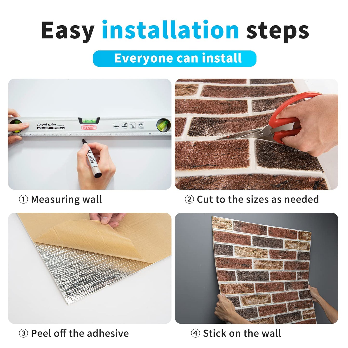 Art3d 20-Pack 105 Sq.Ft Faux Brick 3D Wall Panels Peel and Stick in Red Brown, Self Adhesive Waterproof Foam Wallpaper for Bedroom, Bathroom, Kitchen