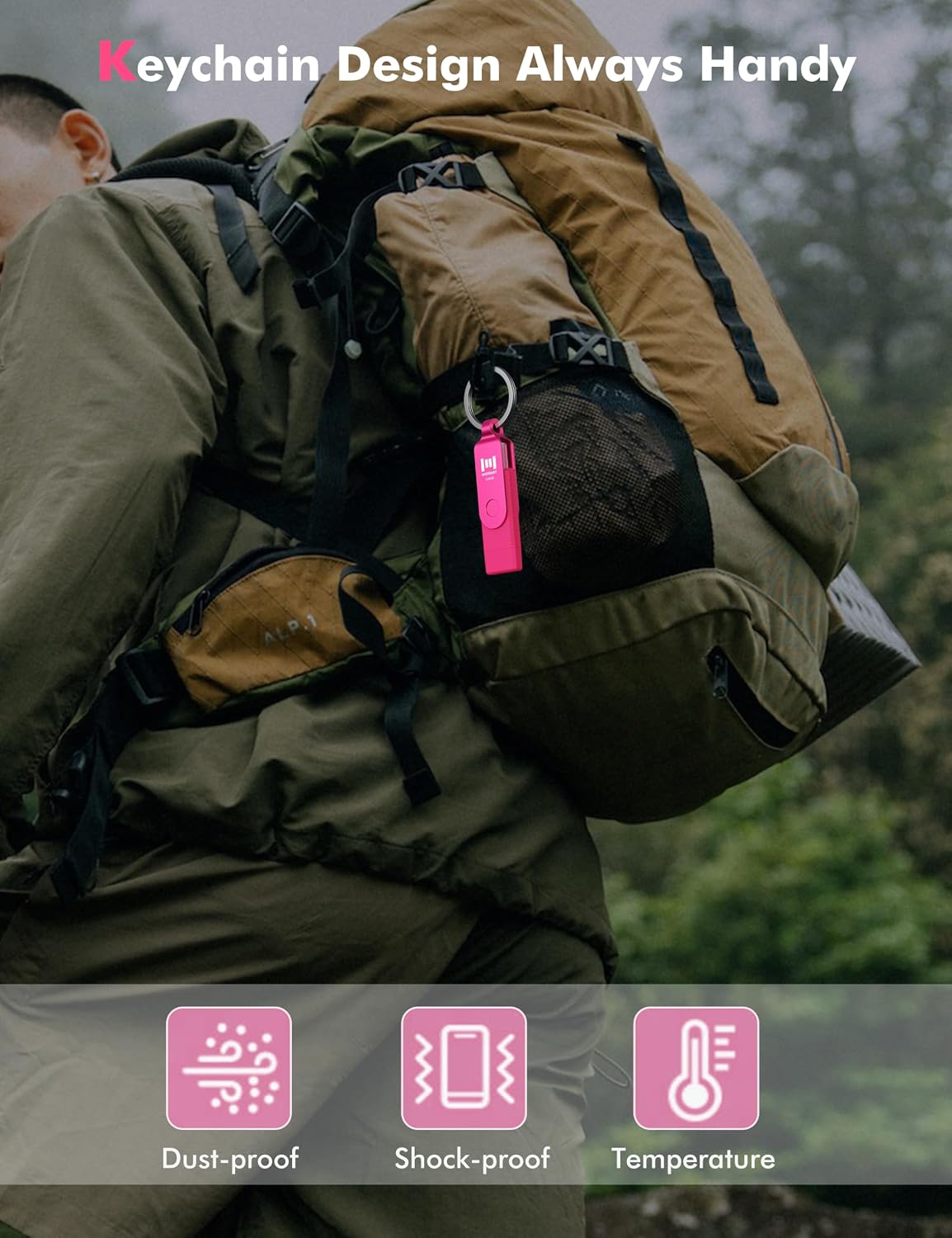 mosDART 64GB 3.2 150MB/S 15, 16 17, Dual USB Type-C Flash Drive, Thumb Drive with Keychain and LED Light, exFAT Memory