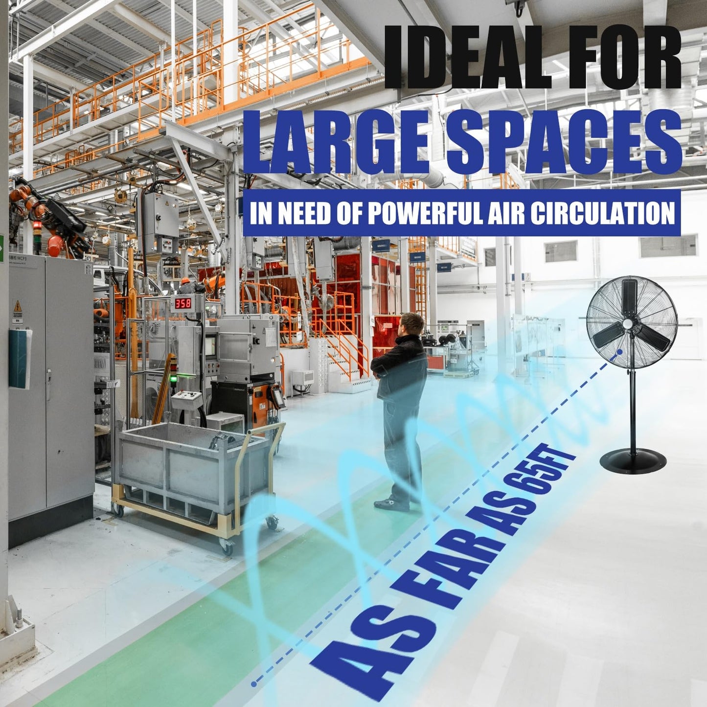 iLiving 30" Commercial Pedestal Oscillating Fan - Shop, Garage, Warehouse - 120V 1.8A 8400 CFM
