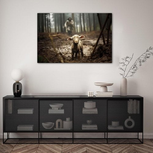 Jesus & Lamb Canvas Wall Art - Modern Christian Decor | Framed 24x36 Inches Picture for Living Room & Bedroom