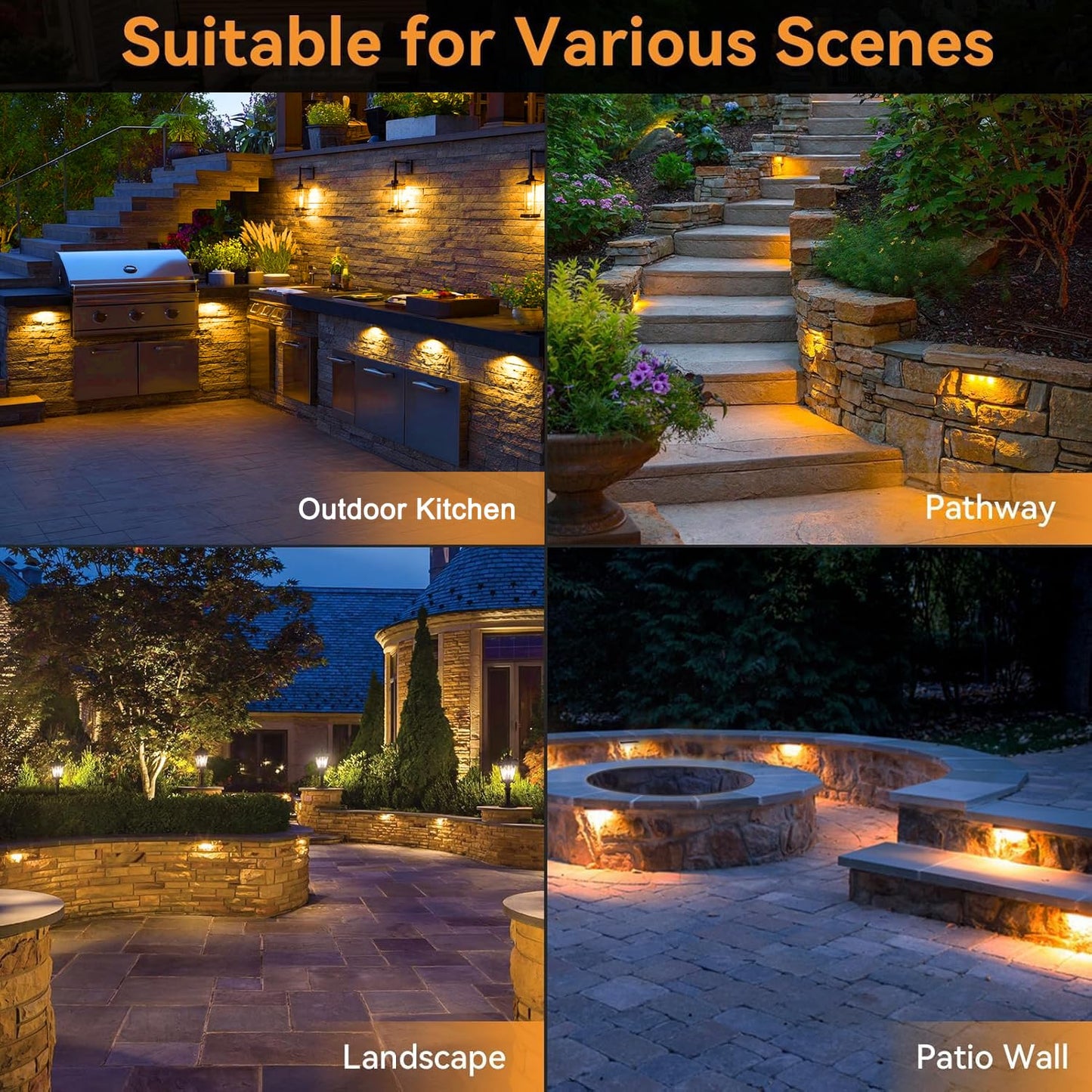 JESLED 12 Pack 7inch LED Retaining Wall Lights, 5W Landscape Lighting, LED Hardscape Lighting,12V Paver Lights Low Voltage Hardscape Lights, 5W Outdoor Step Lights, 2700K Warm White, Waterproof