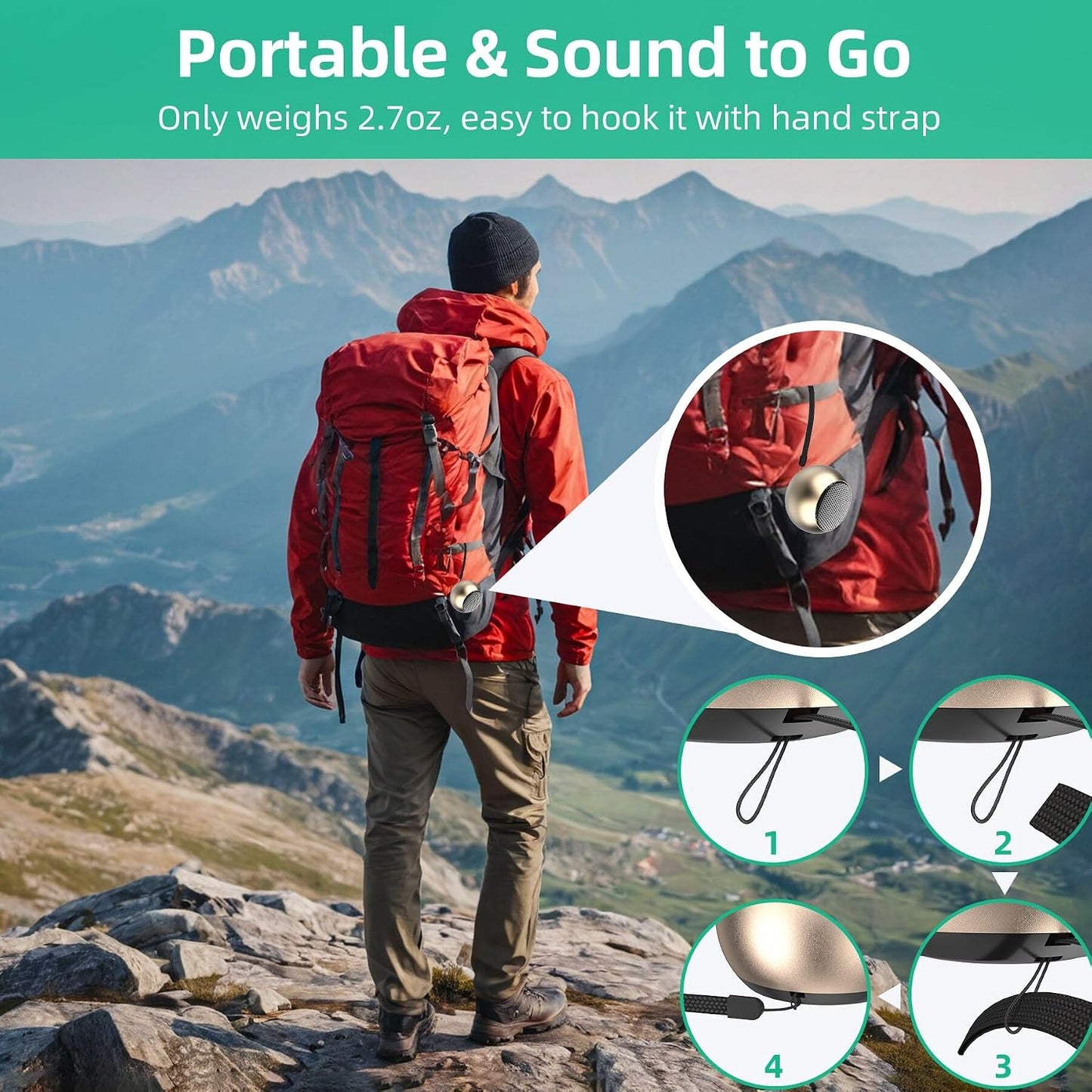 SEVENKA 2 3W Bluetooth Mini Speakers, Small Portable Wireless Speaker with Lanyard, Water Resistant, Wireless Stereo