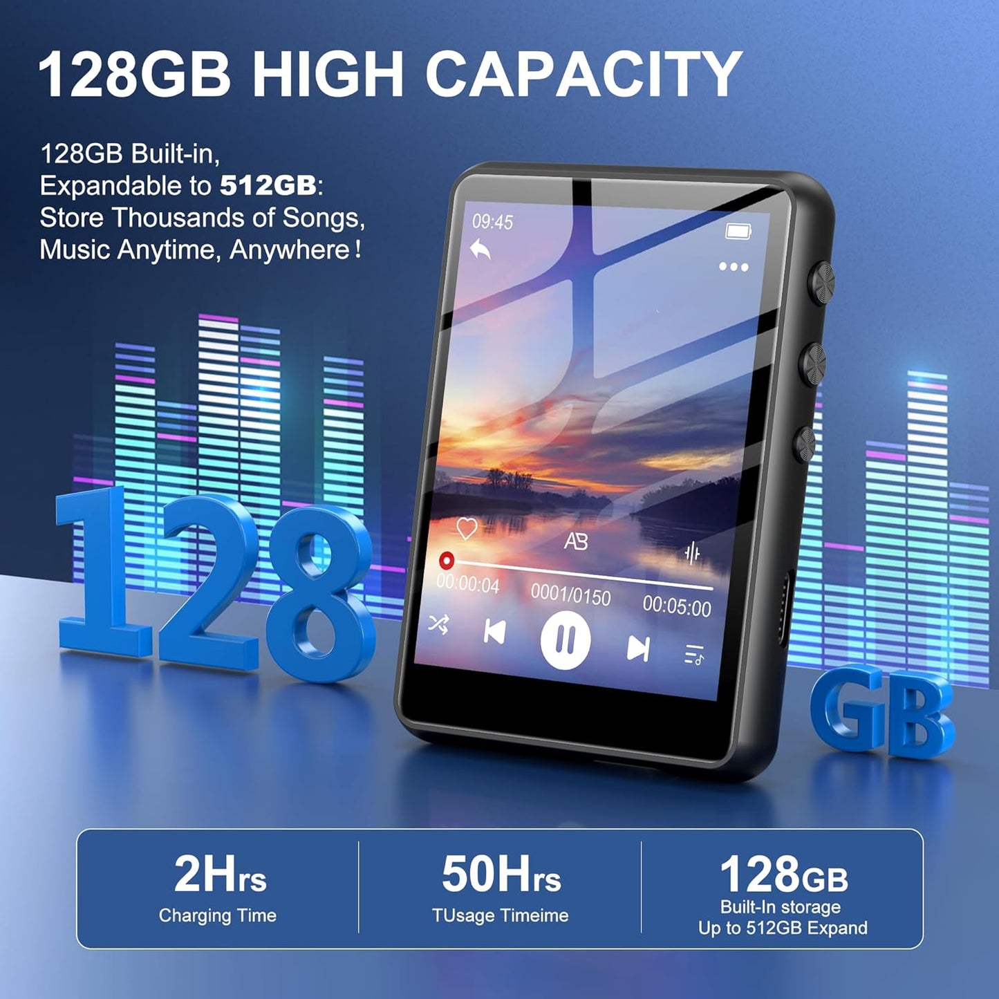 SWOFY 128GB MP3 5.4, M4 2.4" Player with Bluetooth Music Player with Touch Screen, Portable HiFi Lossless Sound with FM