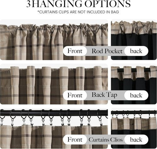 NICETOWN Buffalo Check Curtains - 84-Inch Length Gingham Plaid Drapes for Kitchen & Living Room | Taupe, 2 Panels