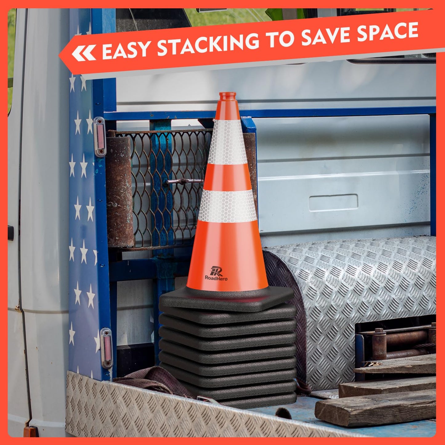 RoadHero 12 Pack Traffic Safety Cones 28 Inch, PVC Cone with Black Weighted Base, Orange Cones with Reflective Collars for Parking Lot, Road Safety, Construction Events