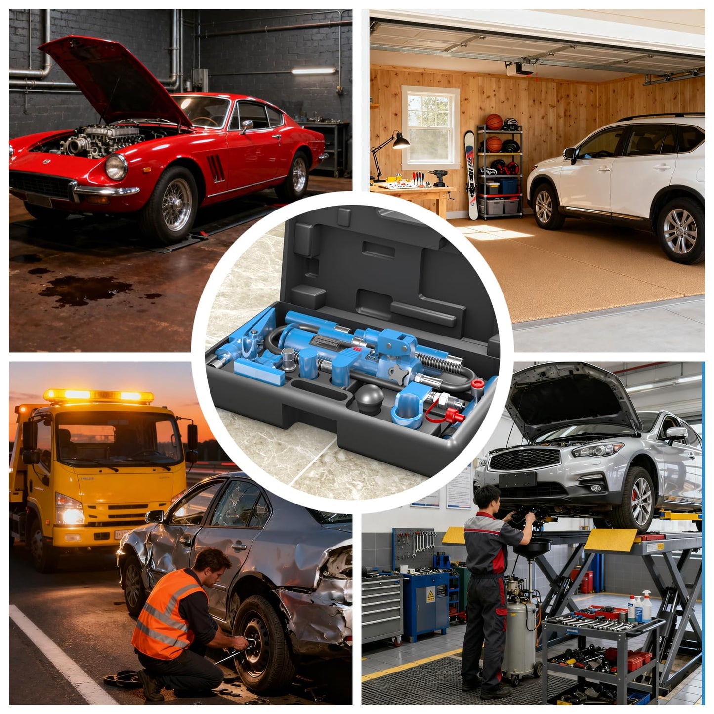 LARBANKE 10 Ton (22046 lbs Capacity) Porta Power Hydraulic Kit,17 PCS Porta Power Ram with Carrying Case and Gloves,Hydraulic Auto Body Frame Collision Repair Kit Set,for Car,Truck,and Farm