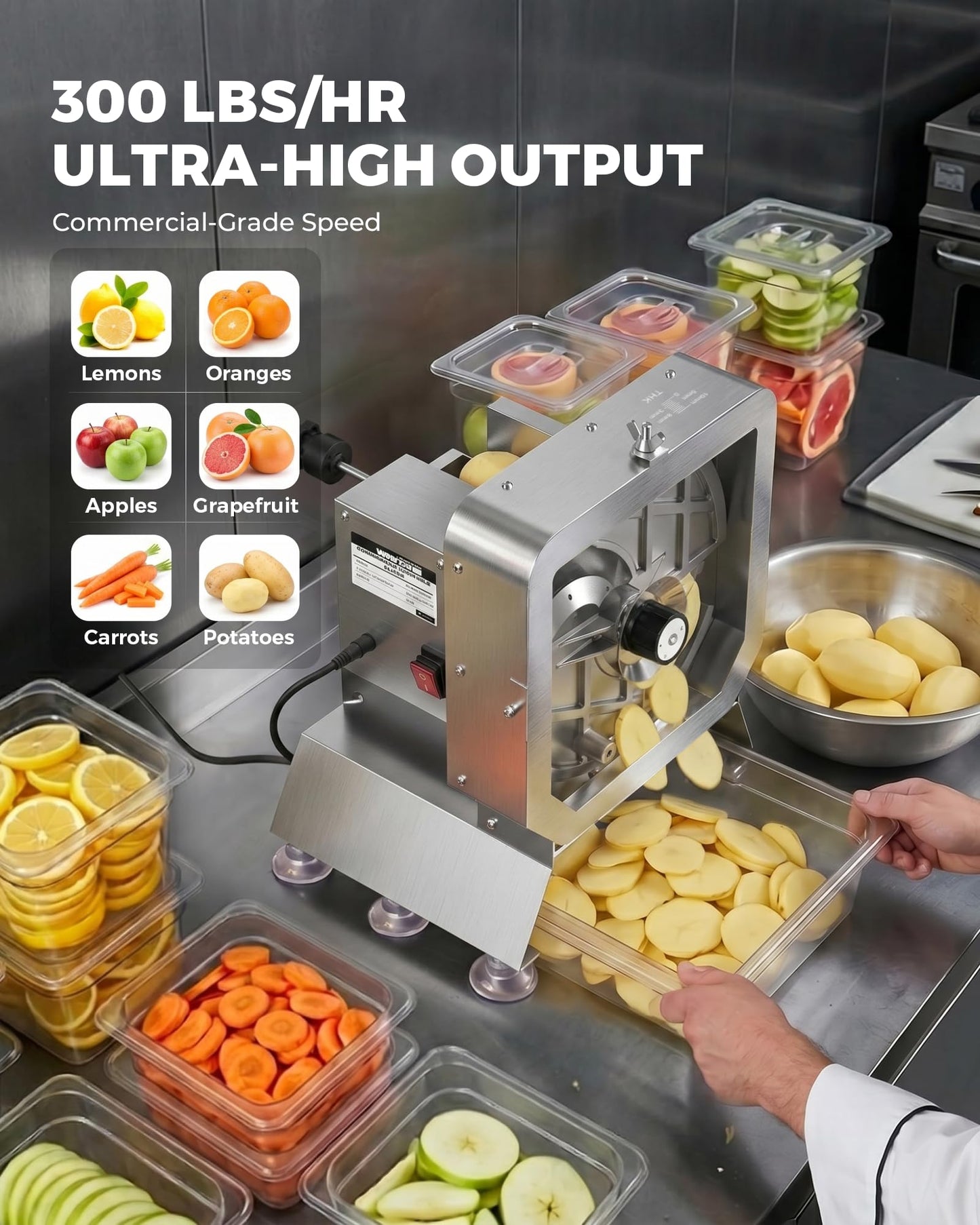 WantJoin Commercial Electric Vegetable Slicer - Upgraded Glass Window 290LBS/H Vegetable Slicer Machine w/ 0-0.4" Adjustable Thickness, Stainless Steel Blade,For Catering Food Prep - White