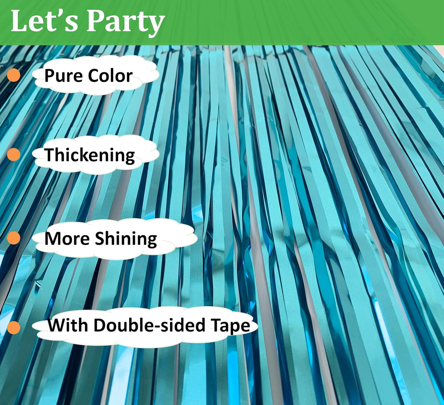 Skiennix Teal Blue Tinsel Foil Fringe Curtains - 3PC Birthday Party Backdrop & Ocean Theme Decor