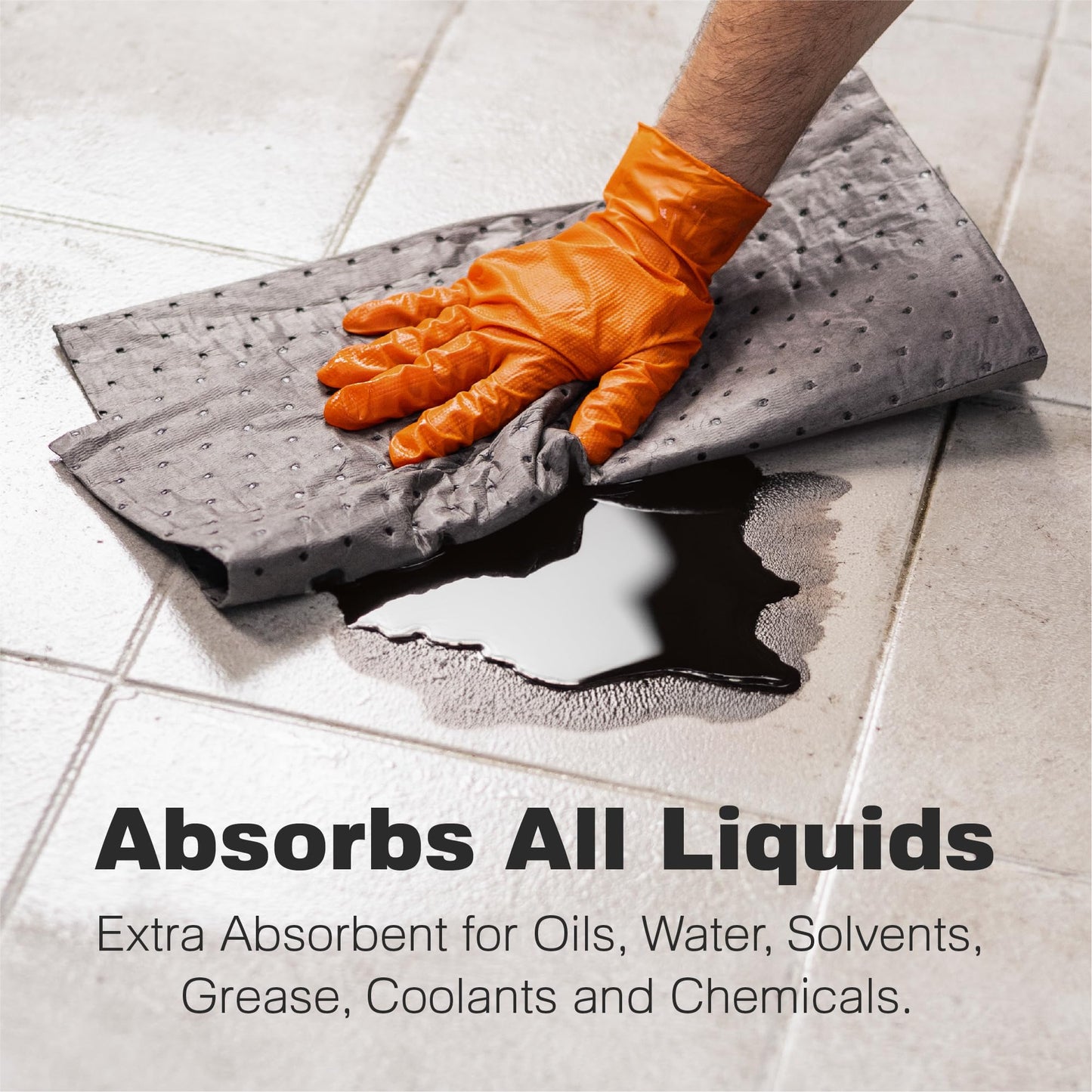 Raxwell Oil Absorbent Pads 200 Pack – 16” x 18” Heavy-Duty Spill Pads, 8-Layer Polypropylene, Dimpled & Perforated Universal Absorbent Sheets - Garage Floor Mat for Oil, Coolant, Water & Chemicals