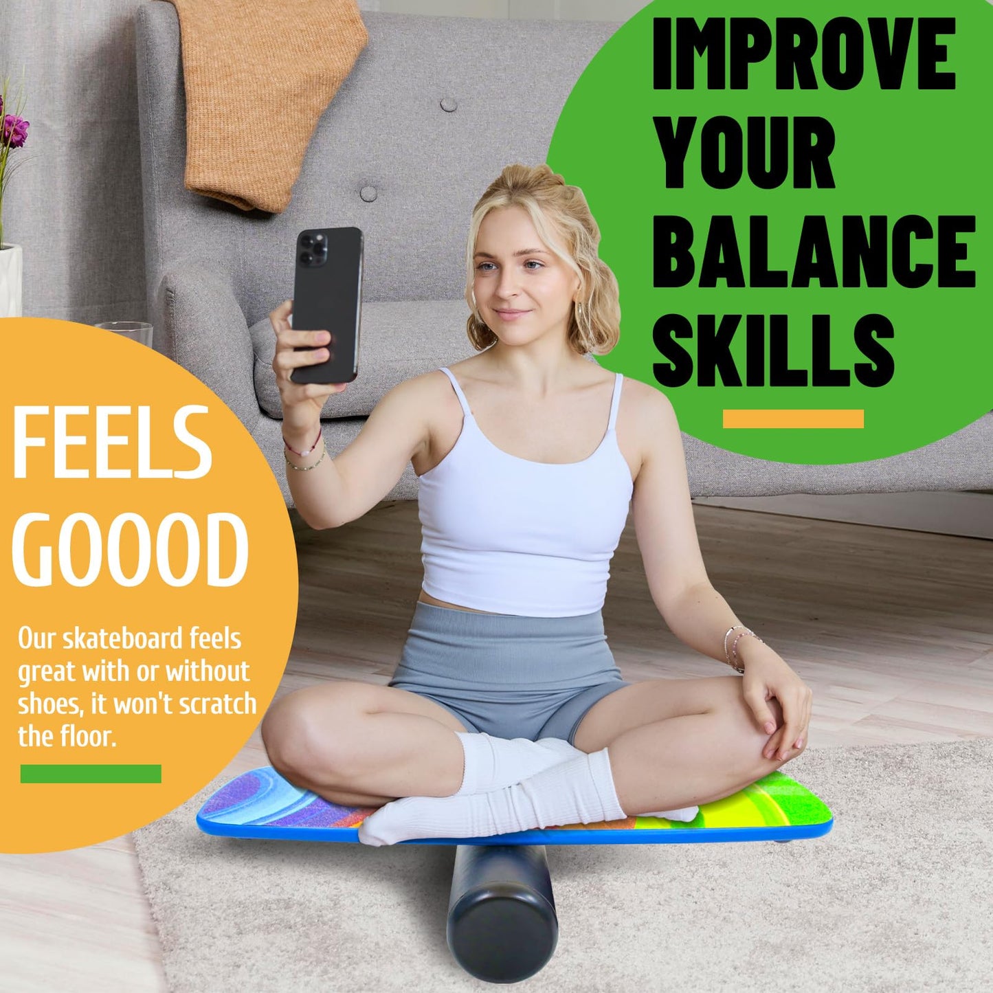 Balance Borad Sports Trainer-with Adjustable Stopper- Stability Board for Physical Therapy,Yoga,Surfing Training-Max Load 400lbs with Aiti- Slip Surface (Color)