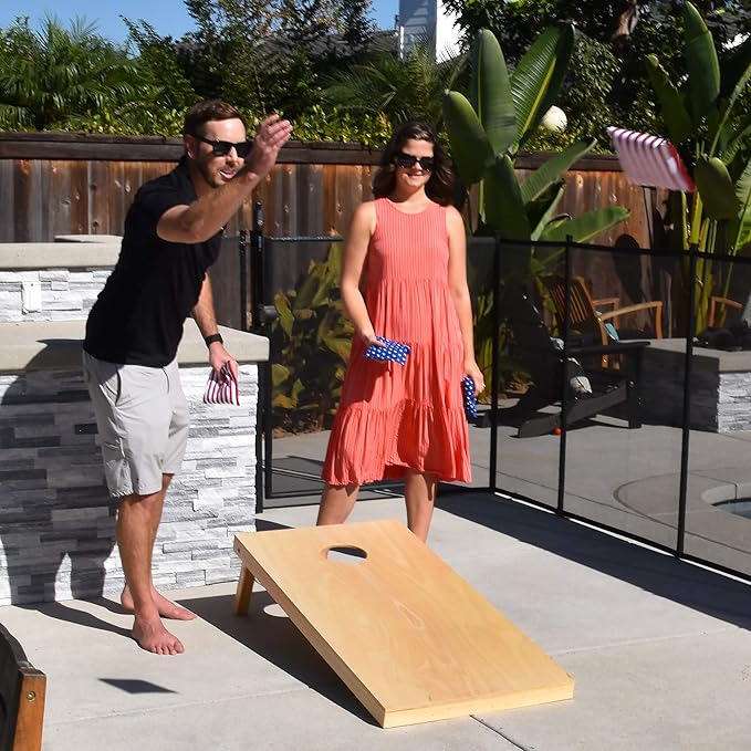GoSports Regulation Size Wooden Cornhole Set with Natural Wood Finish - Includes Carrying Case