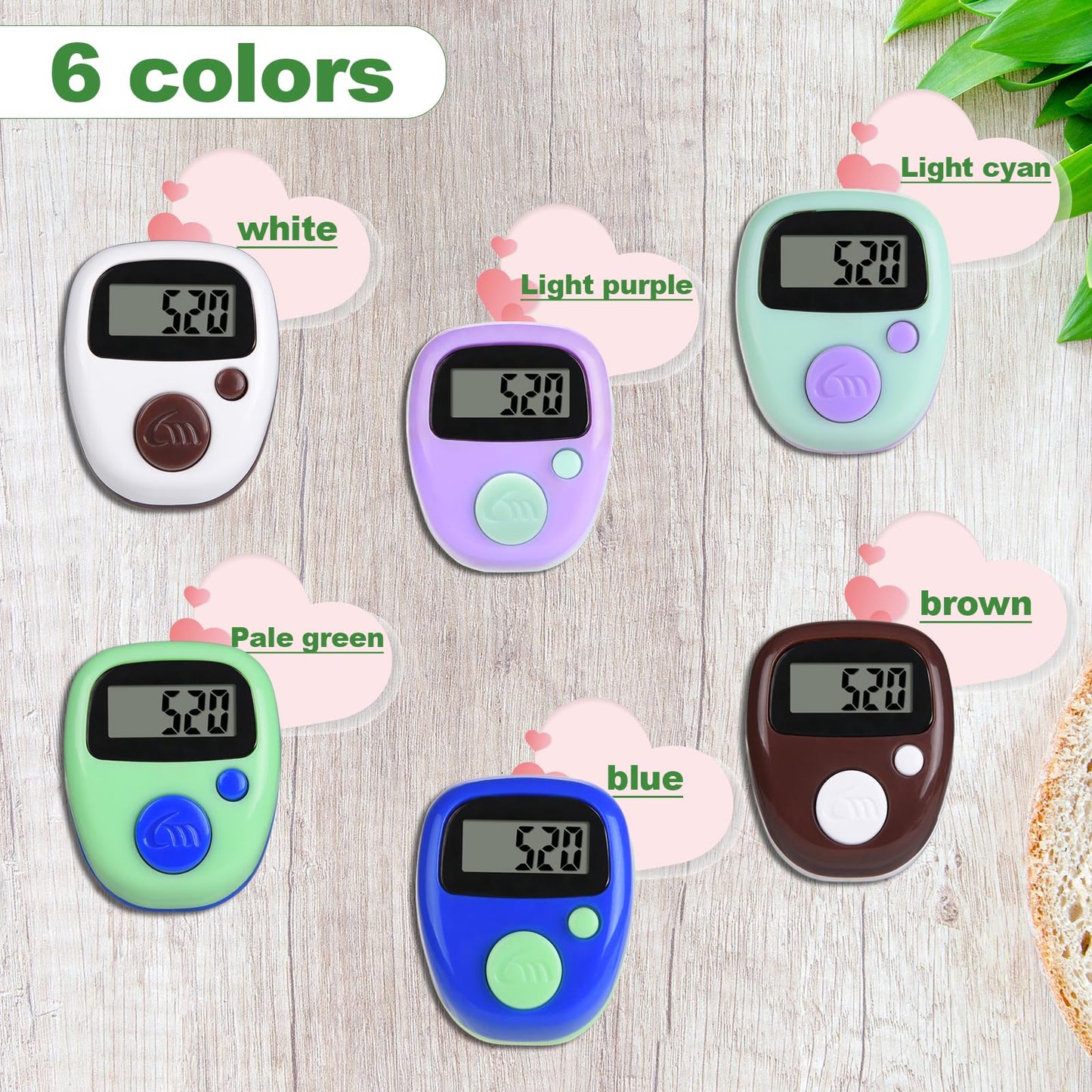WEIMELTOY Electronic Finger Counter Clicker Counter with LED 5 Digit LCD Tally Counter Direct Wear Counting for Knitting/Golf/Coaching/Goods/Counting/Lap Etc 6 Pack(with Spare Battery)