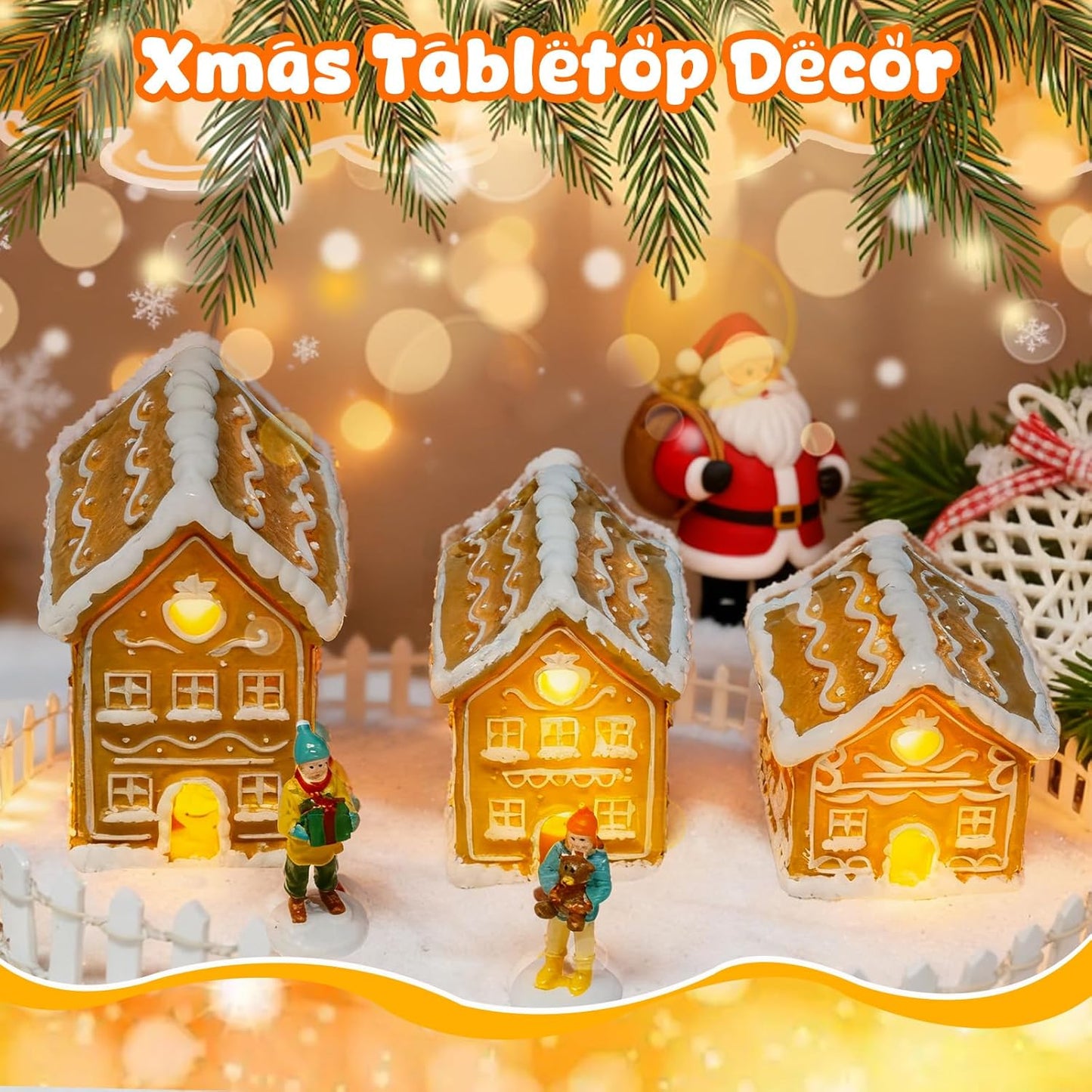Skiennix Christmas Gingerbread House Kit - 3PCS Resin Mini Village Decorations for Home Decor