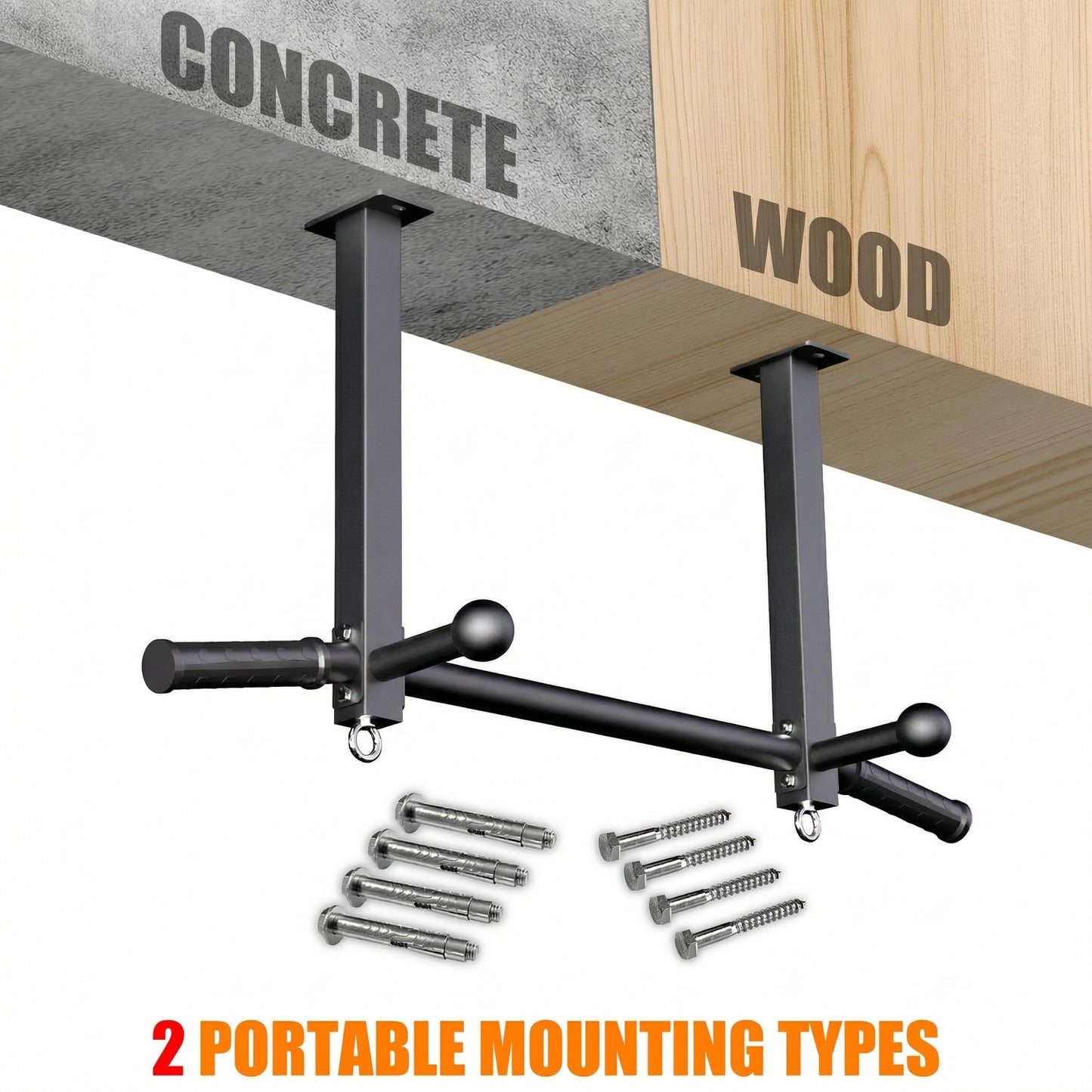 HWOOUSA Pull Up Bar Ceiling Mount, 600LBS Heavy Duty Multi Grip Chin Up Bar, 16" Rafter PullUp Bar, Ceiling Beam for Gym/Garage/Basement with Ball Finger & Round Anchors, Easy to Install-Black