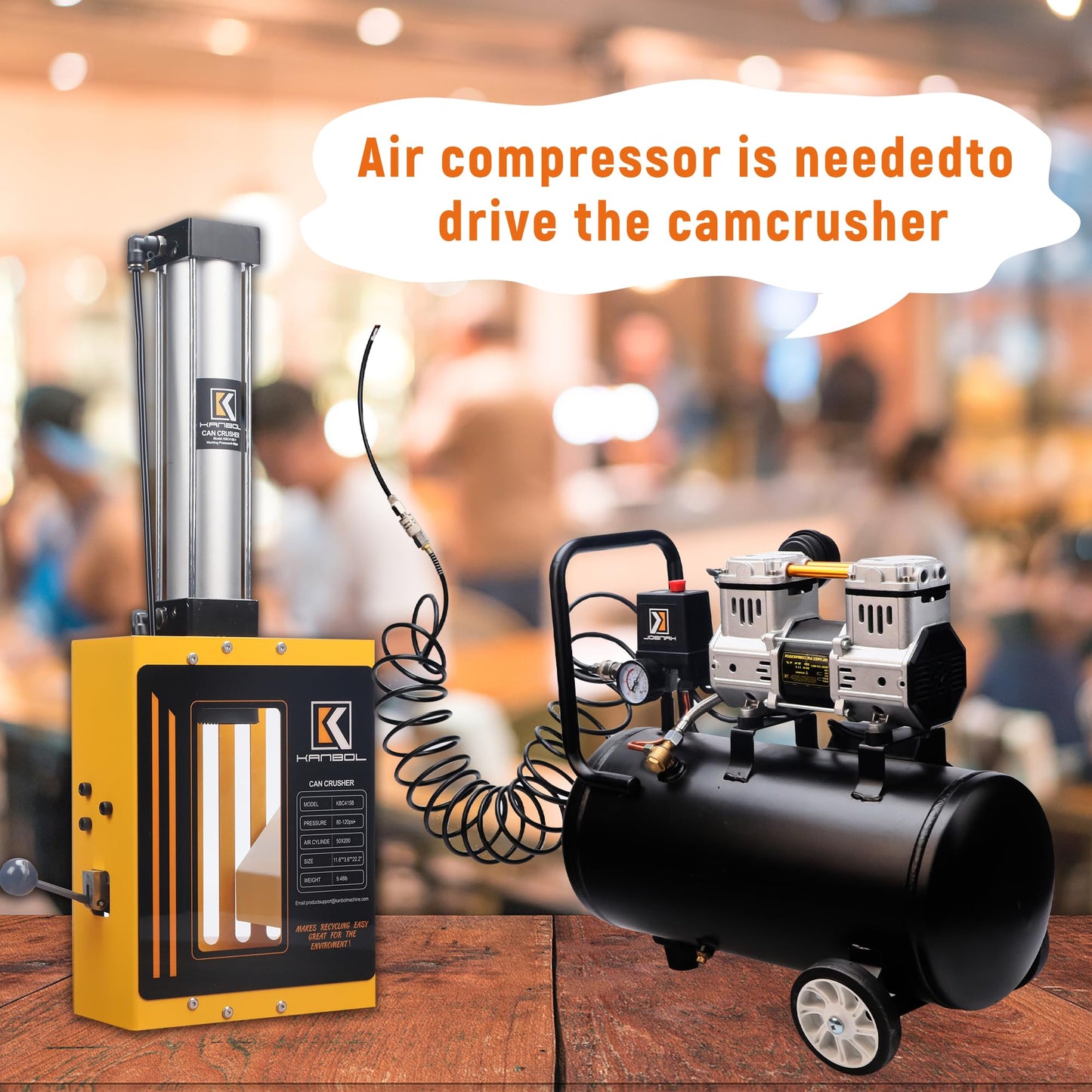 KANBOL Yellow Air-Powered Can Crusher – Fully Enclosed Design for Safe 12oz/16oz Aluminum Can Crushing – Wall Mount Recycling Tool