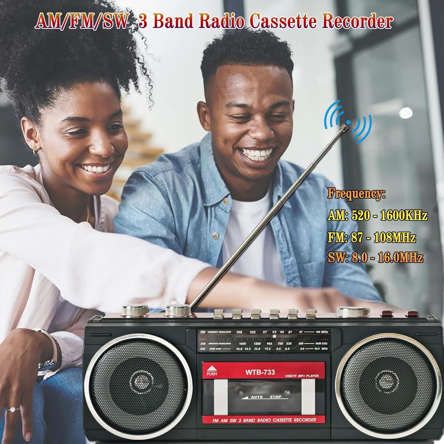 WISCENT 80's Cassette Retro Player Recorder with AM/FM/SW Radio, Bluetooth Boombox, USB, Built-in MIC for Voice