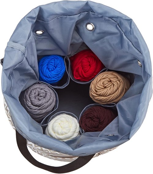HOMEST Large Crochet Bag - Custom Front Compartment for Yarn Storage | 6 Oversized Grommets, Drawstring Closure