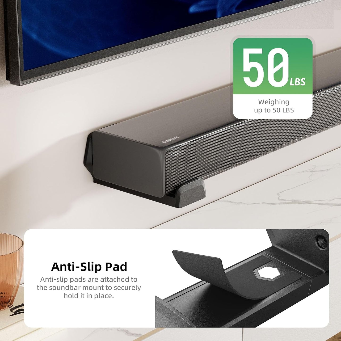ELETIUO 3.8-6.5 inch,Universal 50 lbs,Black Soundbar Wall Mount Bracket,Depth Adjustable Sound Bar Mount Under TV