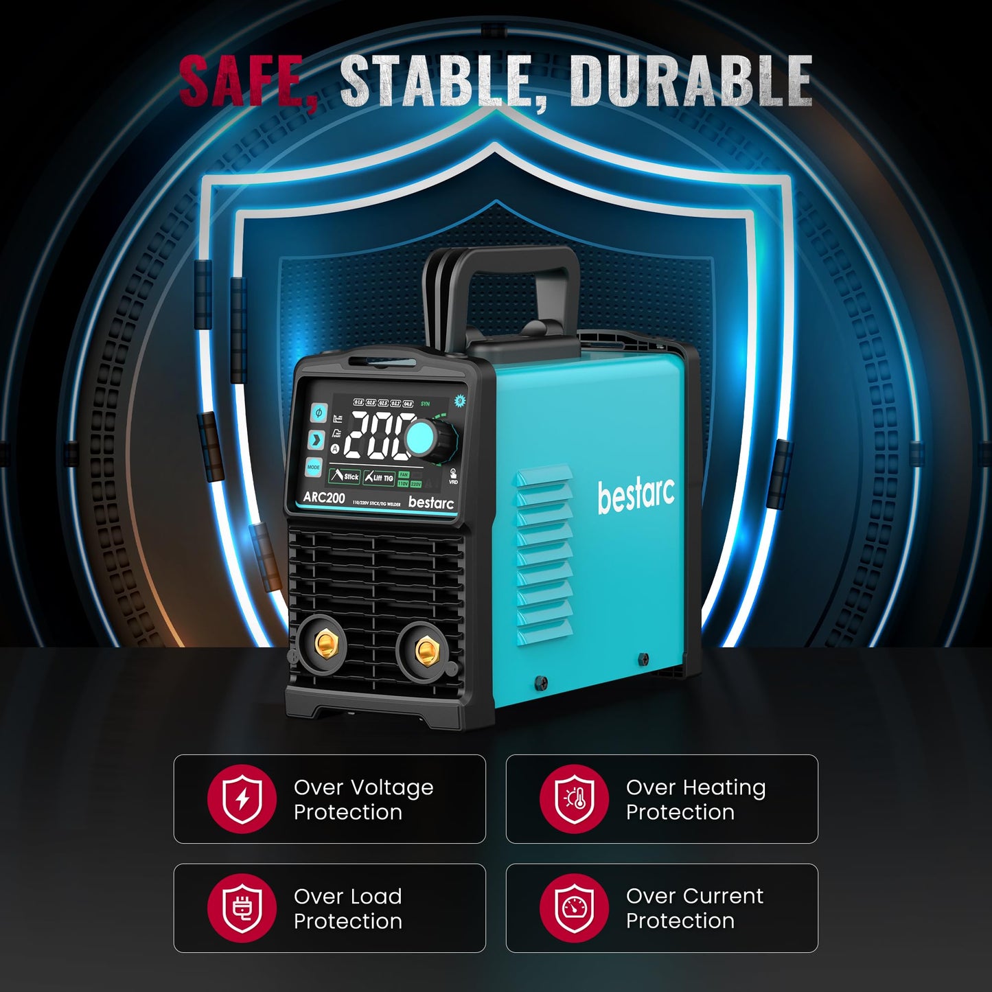bestarc Stick Welder 200A, Large LED Display ARC/Lift TIG Welding Machine, 110V/220V Dual Voltage with Synergic Control, IGBT Inverter Portable MMA Welder Machine with Hot Start, Arc Force and VRD