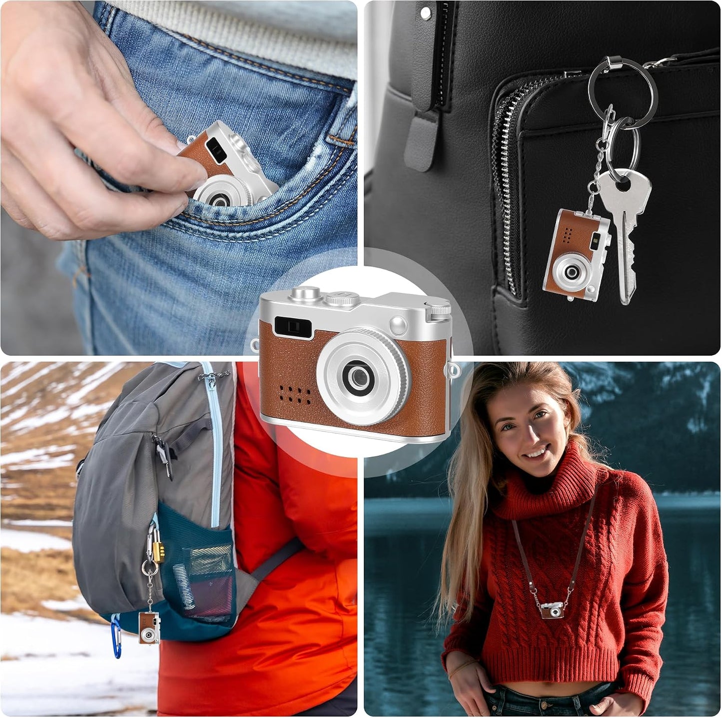 Mhaohuofu 1080p 32GB 6 0.96" 100 Mini Keychain Camera, FHD Mini Digital Camera with SD Card, Flash, Creative Filters
