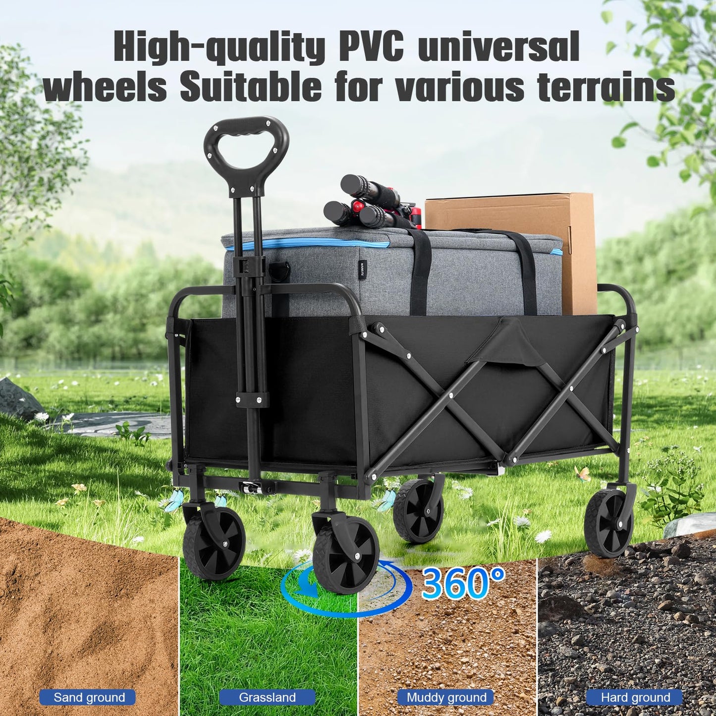 EVLIQUIL Collapsible Foldable Wagon,Wagons Carts Foldable with Wheels,Utility Grocery Folding Beach Wagon for Sand Garden Sports Shopping Outdoor.