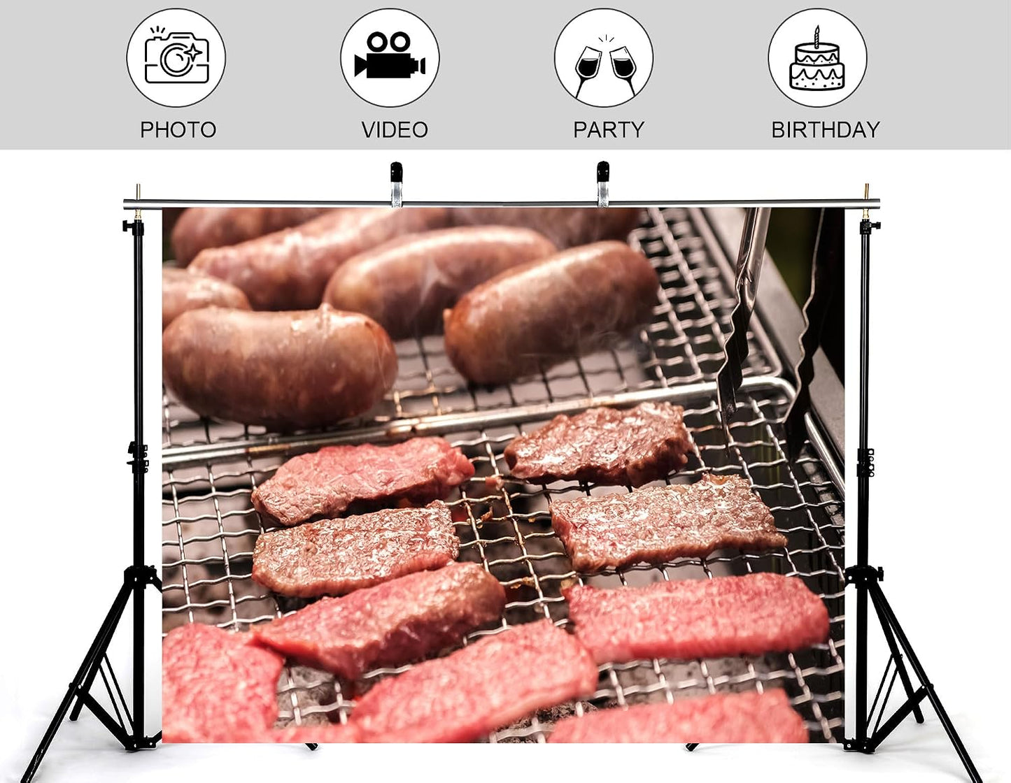 KeyWork 9x9ft Smoky BBQ Meat Assortment Backdrop Sausages Beef Slices Photography Background for Catering Event