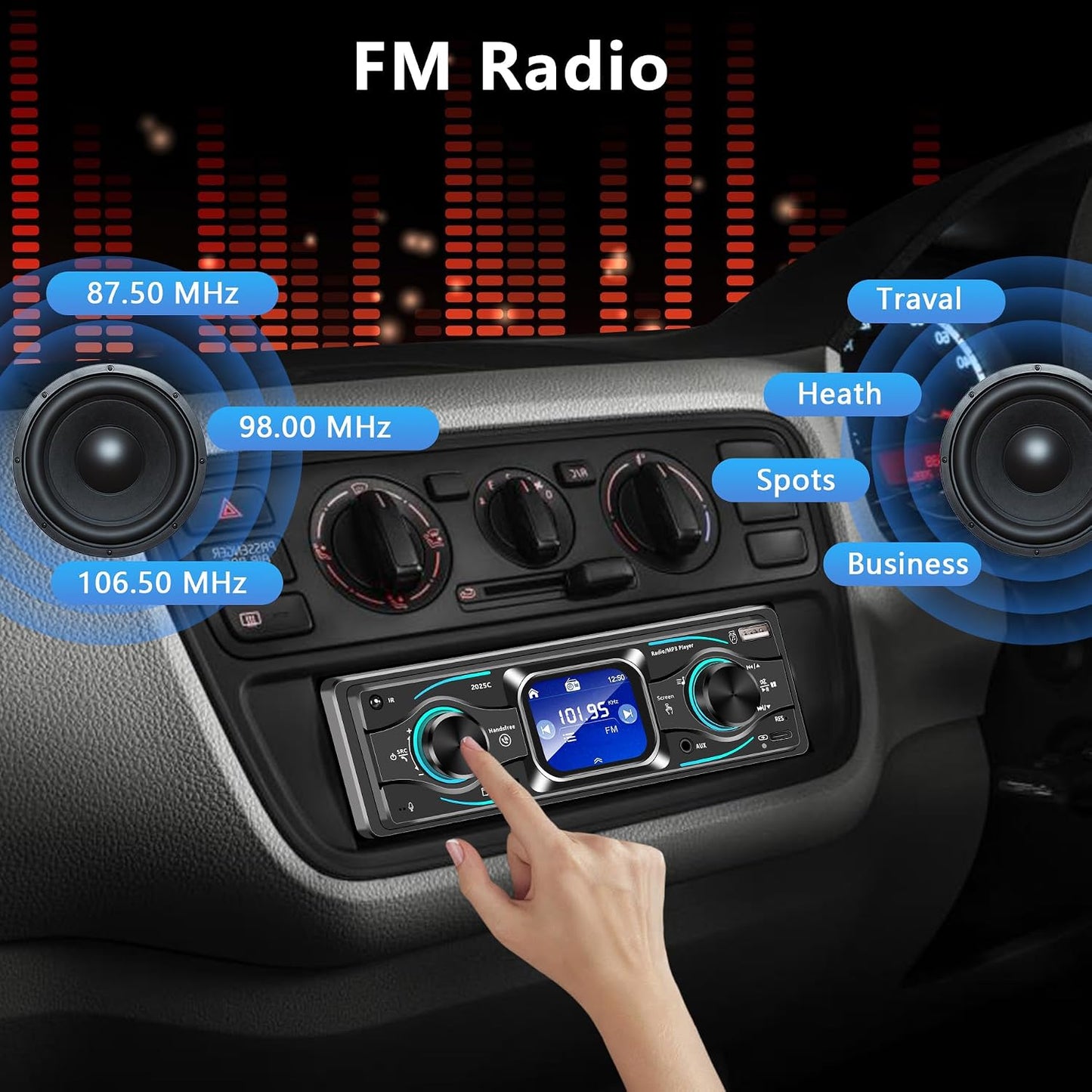 Dykucic MP3 7-Color Single Din Car Stereo with Touchscreen Bluetooth, Player Supports Steering Wheel Control, USB/SD/FM