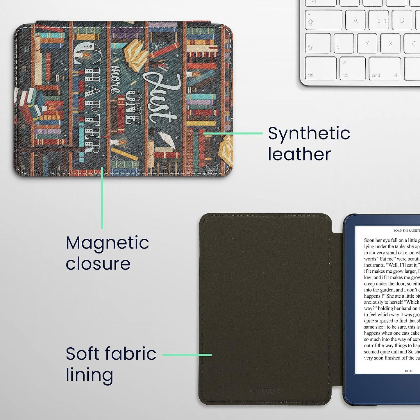 kwmobile (2022/2024) Case Compatible with Amazon Kindle Case - eReader Cover - Library Motto Multicolor