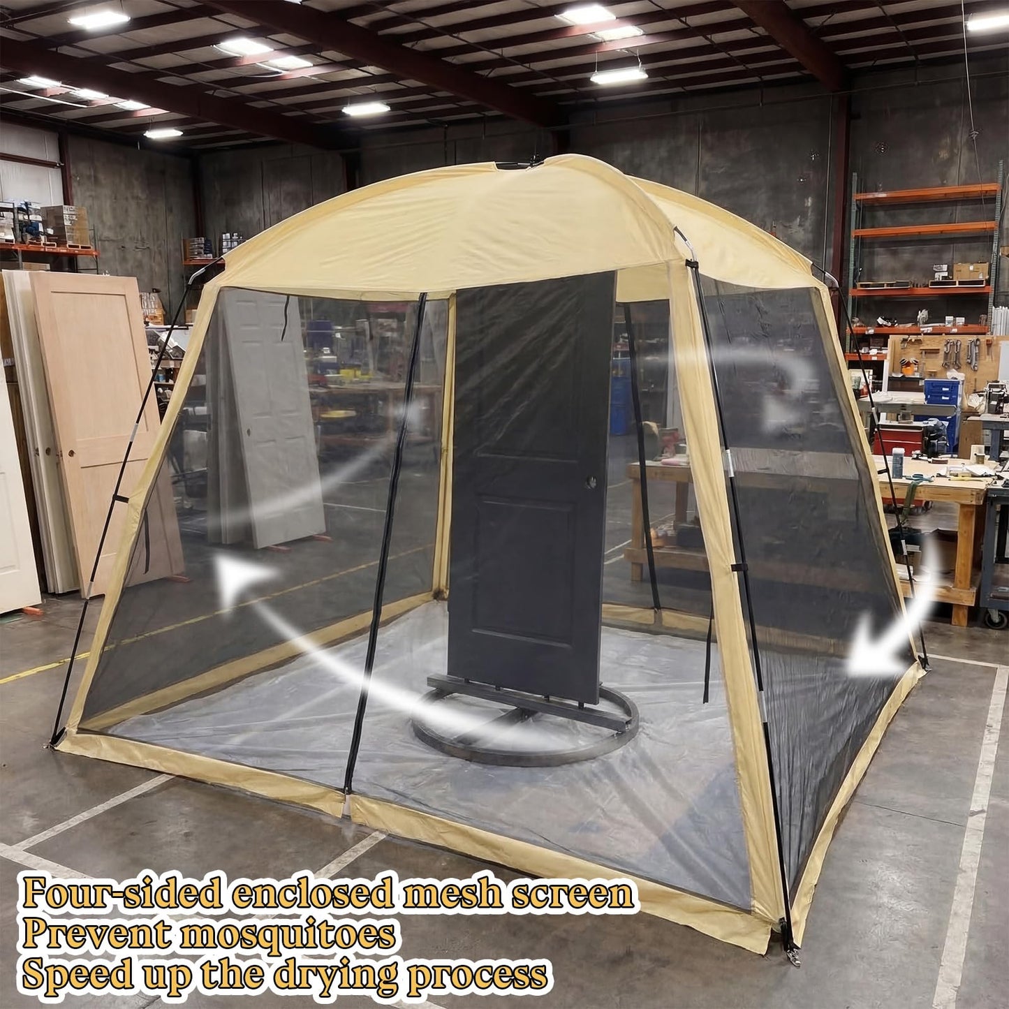 Maasechs Portable Paint Booth Tent 10.8 x 10.8 x 7.9 FT Extra Large Spray Paint Tent with Removable Walls Mesh Screen Floor Protection Plastic Film for DIY Furniture Hobby Tool Spray Shelter Painting