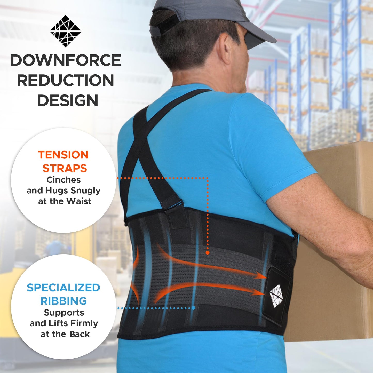 Back Brace for Men Lower Back Heavy Lifting with Suspenders, Back Support Belt for Work, Lower Back Brace with Lumbar Support for Back Pain Relief, Construction Warehouse Moving Belt, Size L
