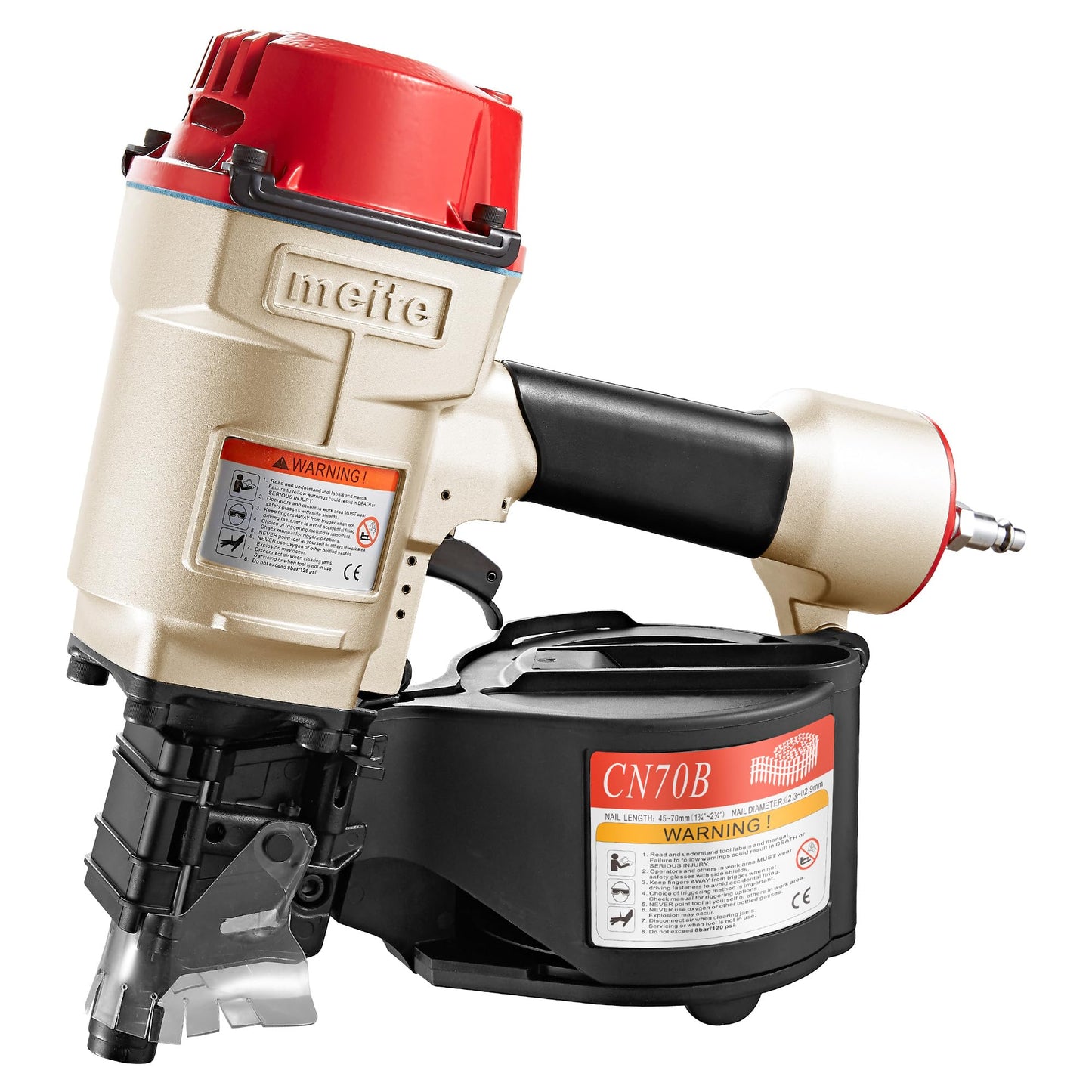 meite CN70B Pneumatic Coil Nailer 15/16 Degree 1-3/4 Inch to 2-3/4 Inch Air Nail Gun, Coil Nail Magazine 300PCS, Heavy Duty Pallet Framing Coil Nailer for Siding Sheathing Wooding Fencing Decking