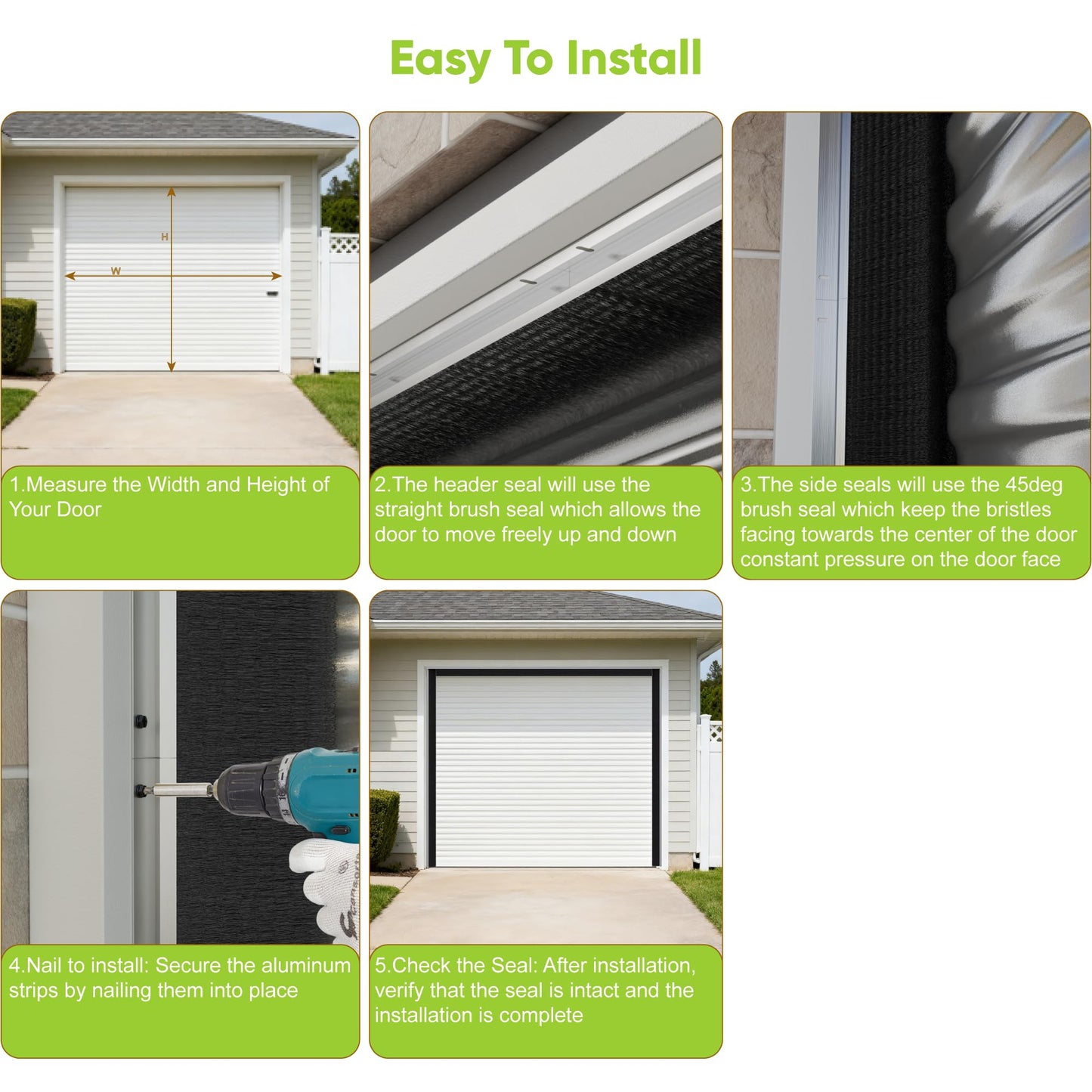 Garage Brush Seal Kit for Roll up Door 8 X 8Ft, Weather Stripping Garage Door Seal Top and Sides -Heavy Duty Nylon Brush with Aluminum Track, Insulation Door Kit for Corrugated,Sectional, Commercial