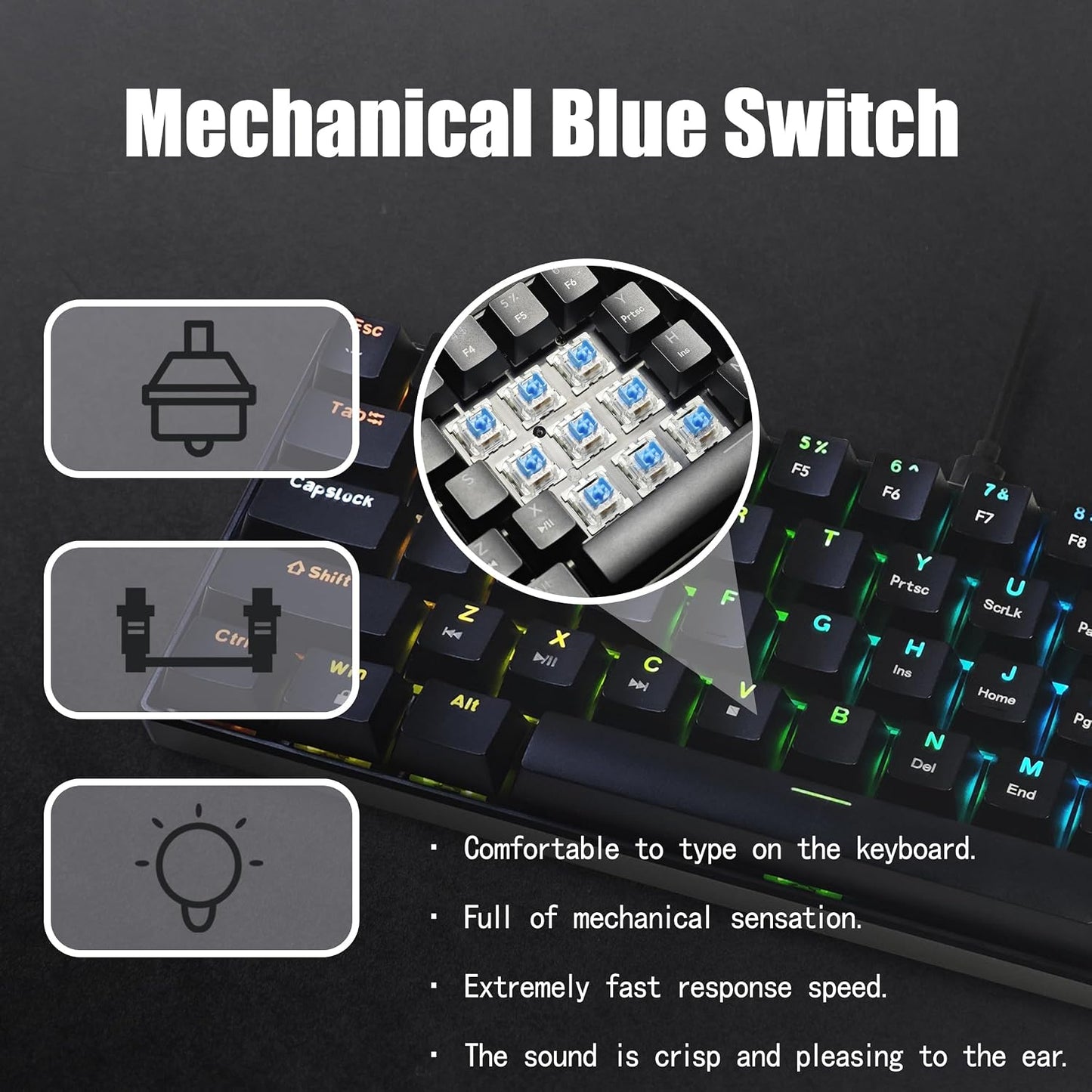 Bangsanth 60% 26-Mode 61-Key, Mechanical Keyboard, Mechanical Gaming Keyboard with Blue Switches and Dynamic RGB