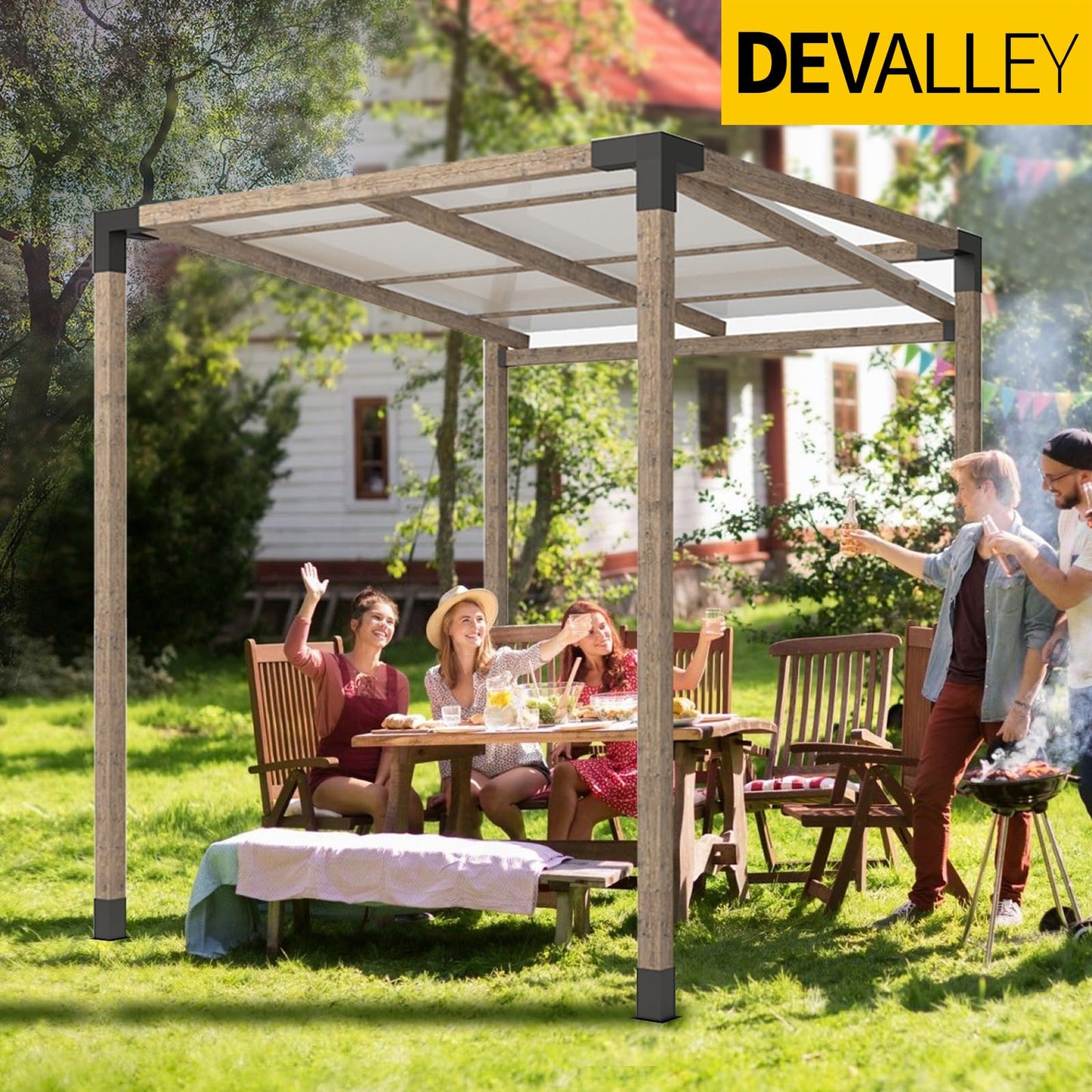DEVALLEY 3-Way Slant Angle Pergola Brackets Kit,15 Degree UP & 75 Degree Down Right Corner Woodwork Brackets for 4" x 4" (Actual:3.5"x3.5") Lumber for Patio Pergolas,Gazebos,Log Cabin - 4 Pack……