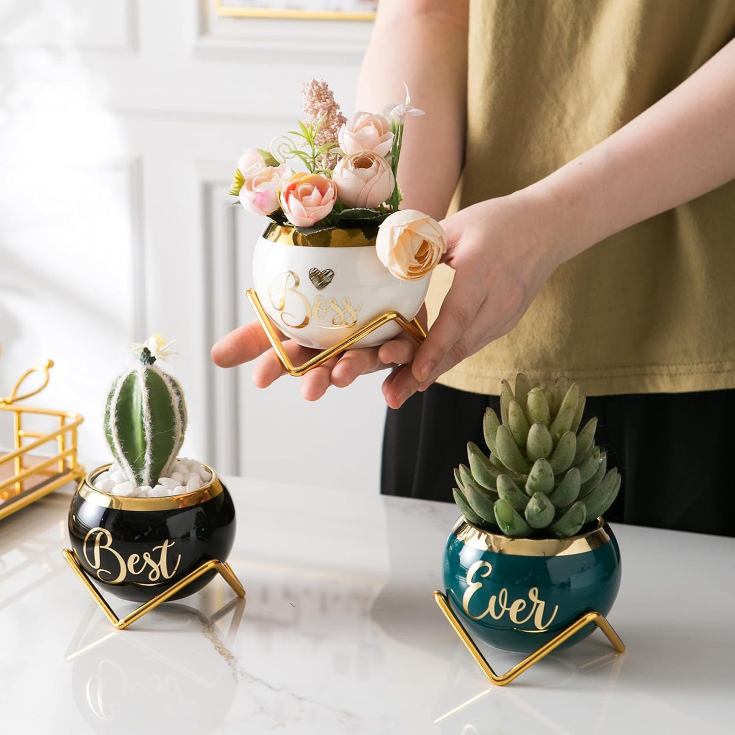 PeraBella Boss Gifts for Women | Thoughtful Succulent Pots - Perfect for Boss's Day & Birthdays - 3 Pcs