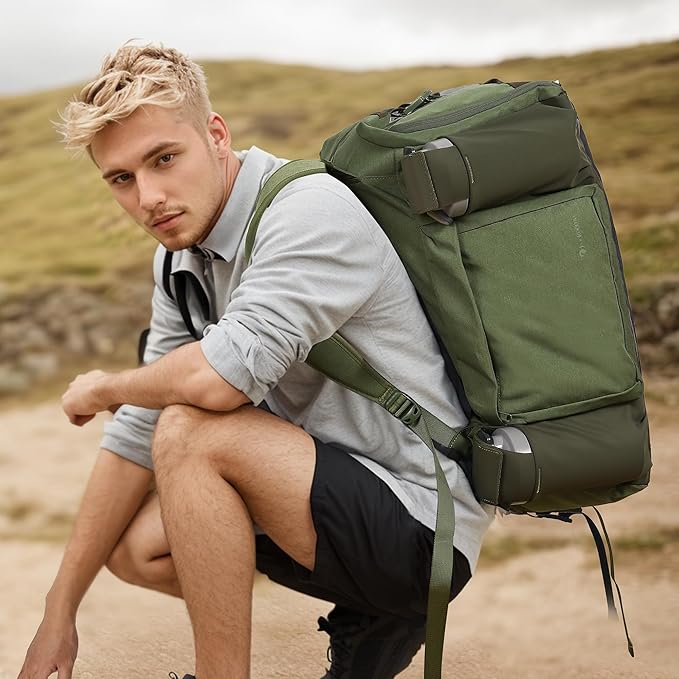 Gym Bag for Men with 2 Upgraded Bottle Holders Convertible Duffle Bag and Gym Backpack Waterproof Sports Bags with Shoes Compartment and Wet Pocket - Dark Green