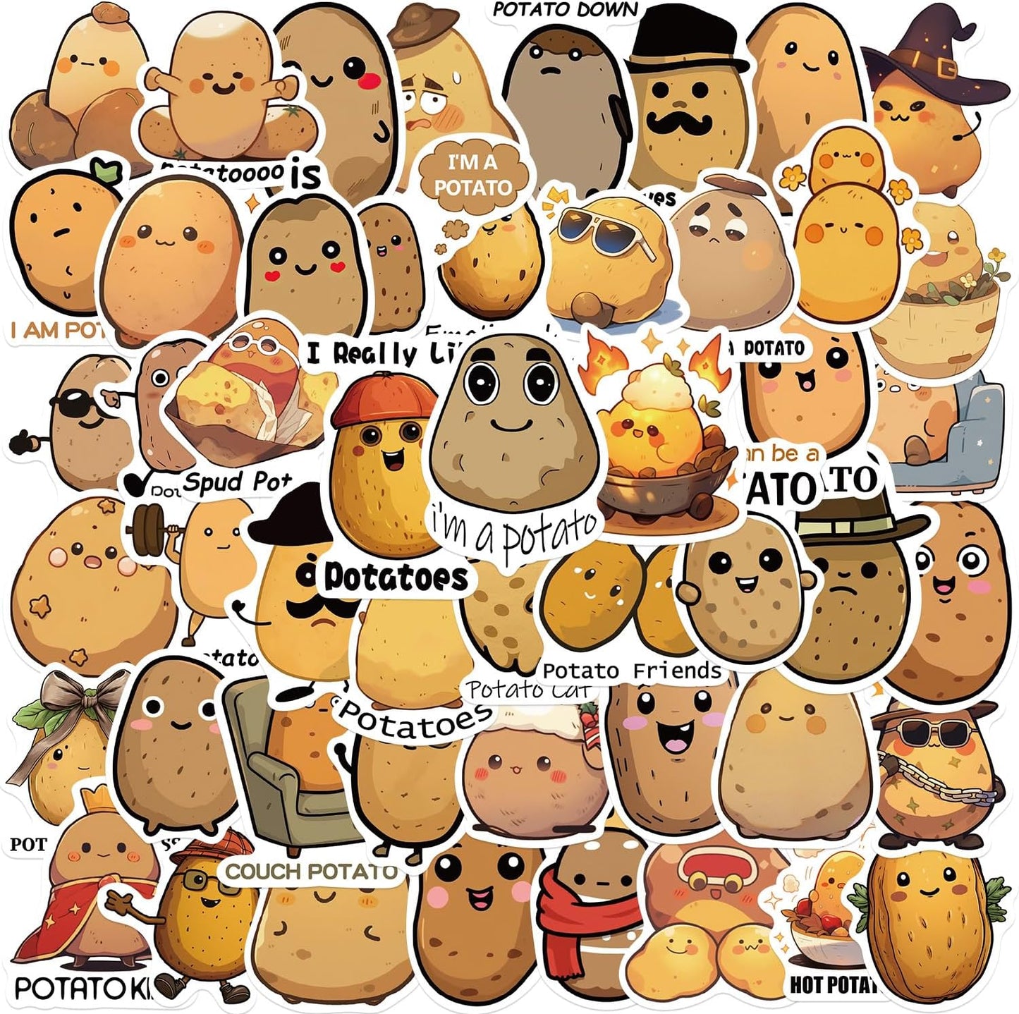 Beuthar 50PCS Funny Potato Stickers for Adults, Kids, Teens, Cute Cartoon Vinyl Waterproof Stickers for Water Bottles