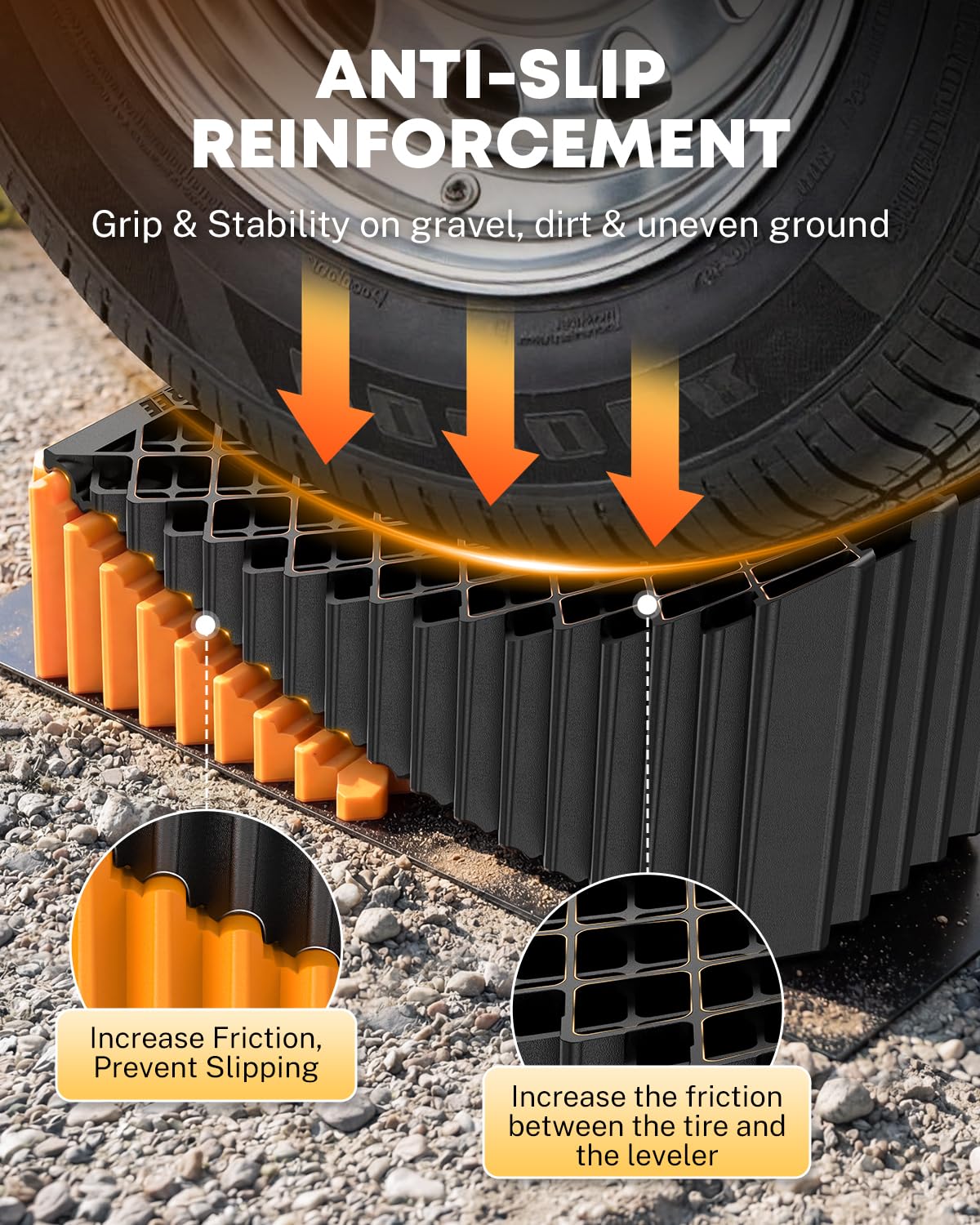 Kohree RV Leveling Blocks, Levels Up to 5", Supports Up to 50,000 lbs, Curved Camper Levelers with Wheel Chocks, Rubber Mats & Carry Bag for Travel Trailers & Fifth Wheels, Orange
