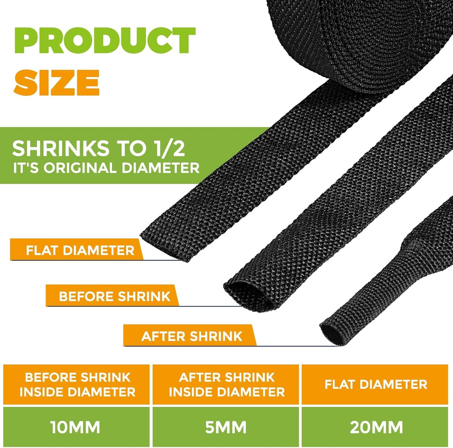 Annbes Hardware 26 Ft-3/8 Inch 2:1 Heat Shrink Wire Loom Braided Cable Sleeves,Heat Resistant Fabric Woven Shrink