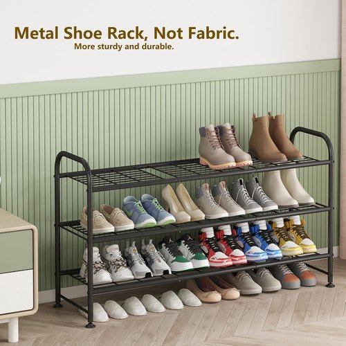 LINZINAR Shoe Rack - 3-Tier Metal Organizer for Closet & Entryway | Stylish Black Design