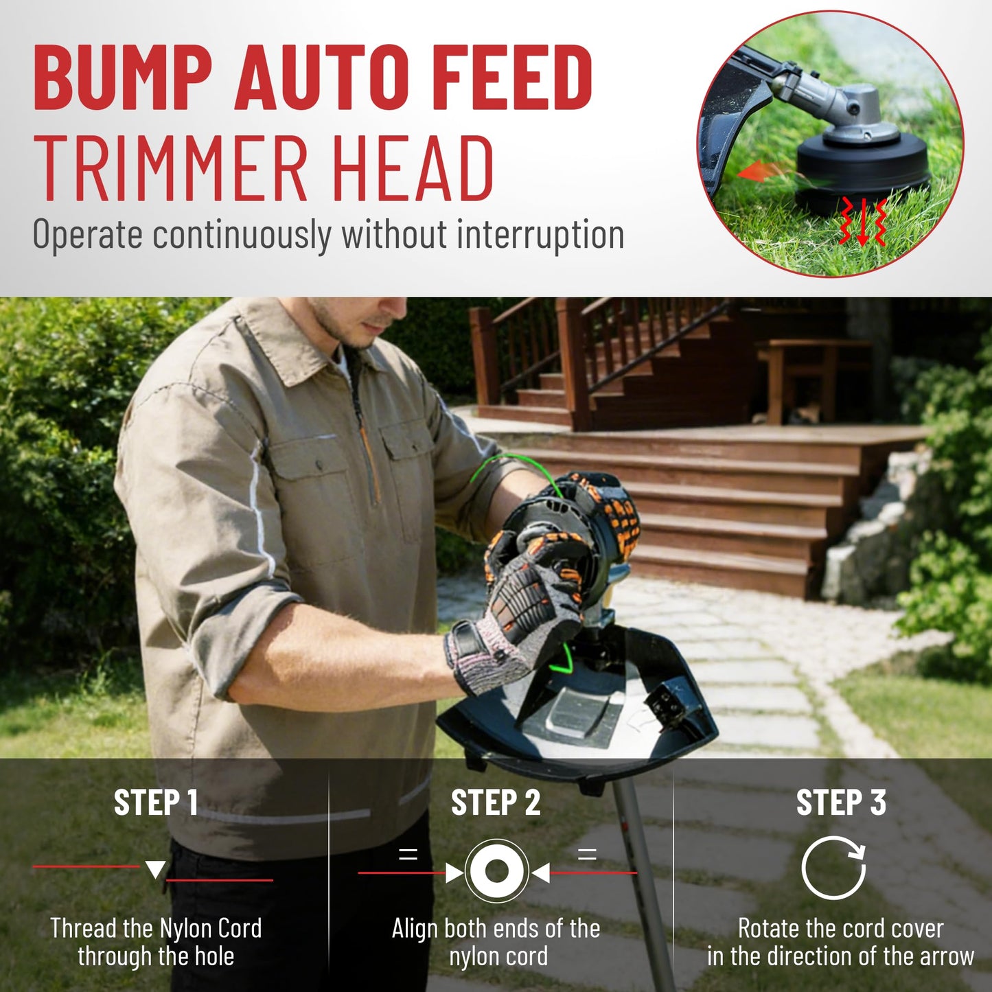 DCK 58V Multi-Head String Trimmer Cordless, 15" Brushless Weed Wacker with Rapid Reload and Auto Feed, 3-Speed Multi-Head Lawn Edger, Electric Weed Eater for Grass, 4.0Ah Battery and Charger