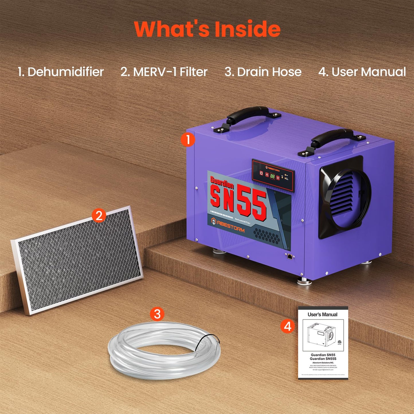Abestorm Crawl Space Dehumidifier with Hose, 113 Pint Commercial Dehumidifiers Up to 1,200 sq. ft. for Basement, Under House, Humidity Control, Auto Defrosting, Memory Starting(Guardian SN55)