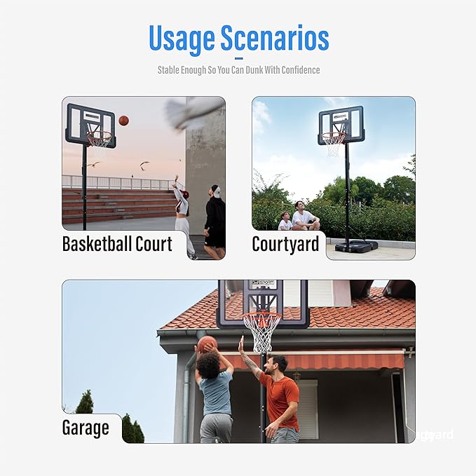 Portable Basketball Hoop Outdoor, 4.8-10FT Height Adjustable Basketball Hoop Goal System with 44/48 Inch Impact Backboard and Portable Wheels for Adults