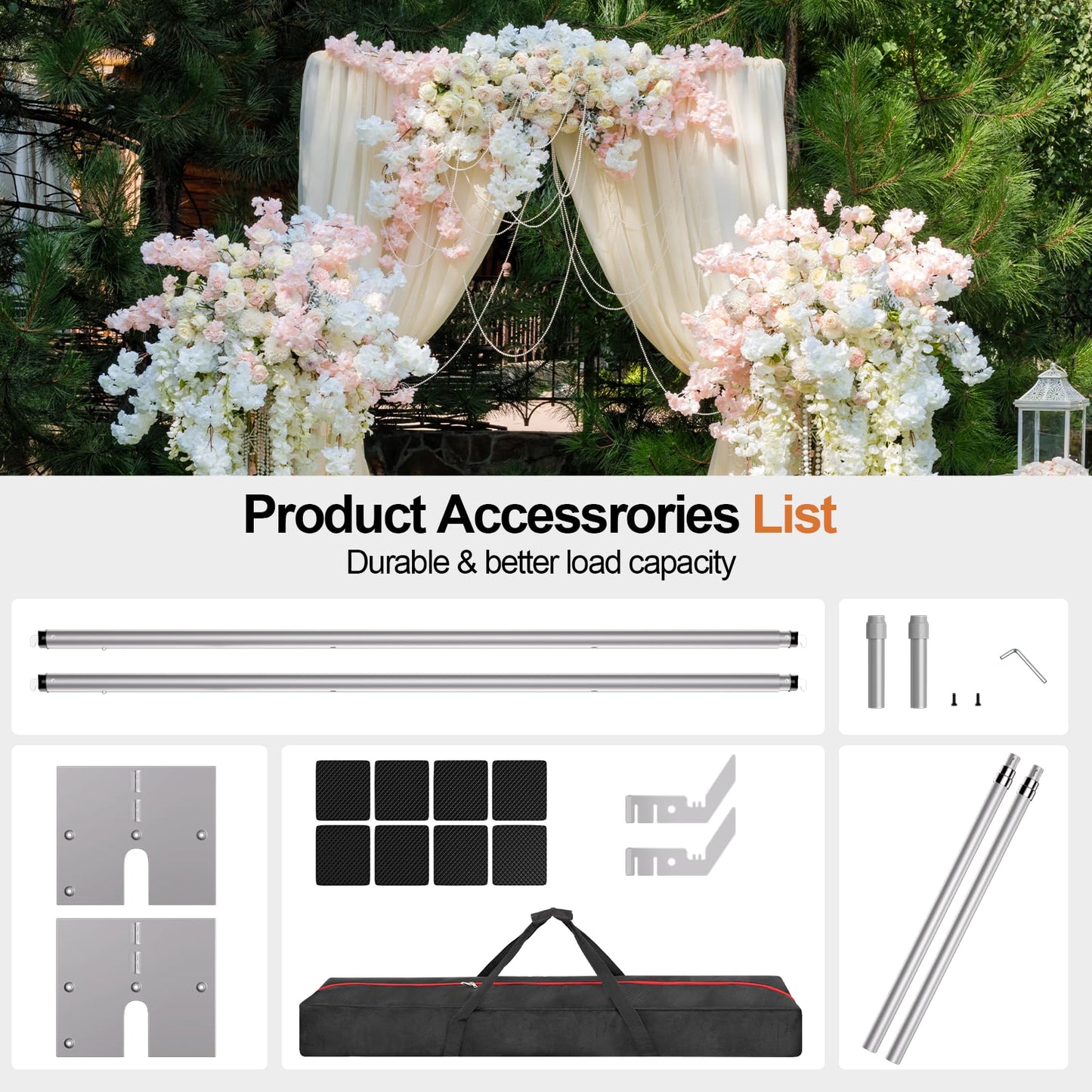 GLOSHOOTING Heavy Duty Backdrop Stand - 10x10ft, Double Crossbar Pipe and Drape Stand Kit, Adjustable Metal Frame for Wedding & Birthday Party Decorations