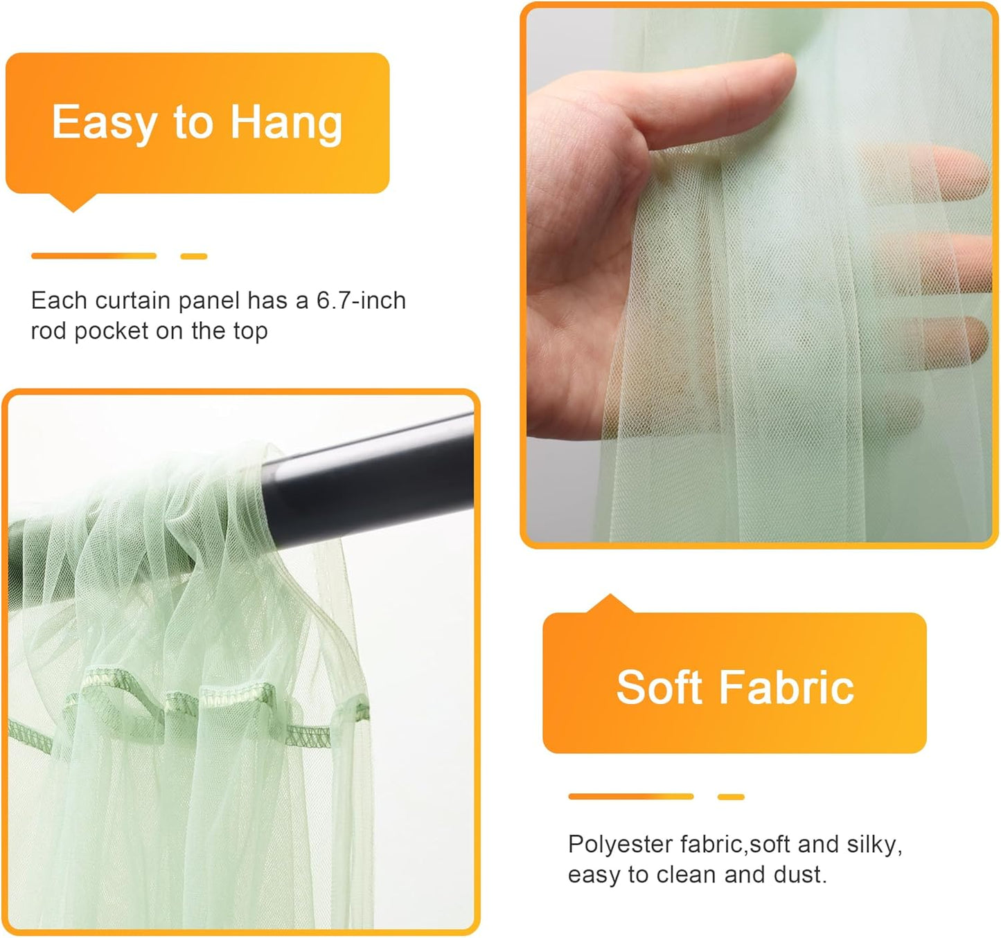 10FT 10FT (2 5x10FT) Fomcet Sage Green Tulle Backdrop Curtains with Lights String X Sheer Curtain with Lights Tulle